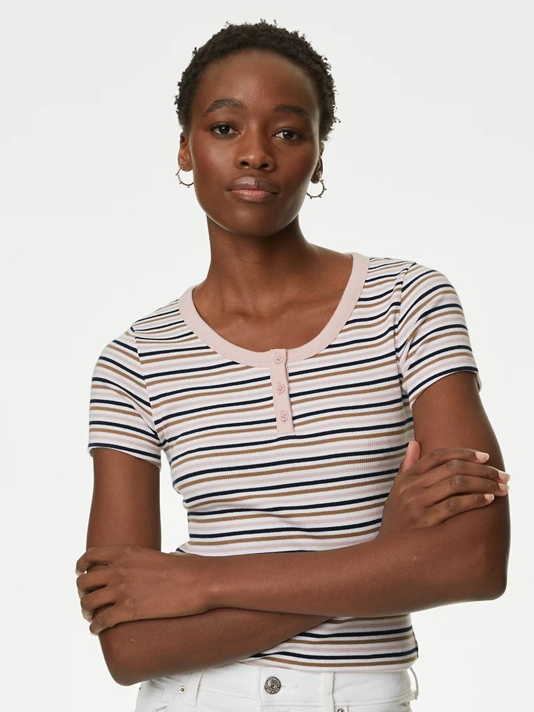 

Marks & Spencer Striped Cotton Top, Pink