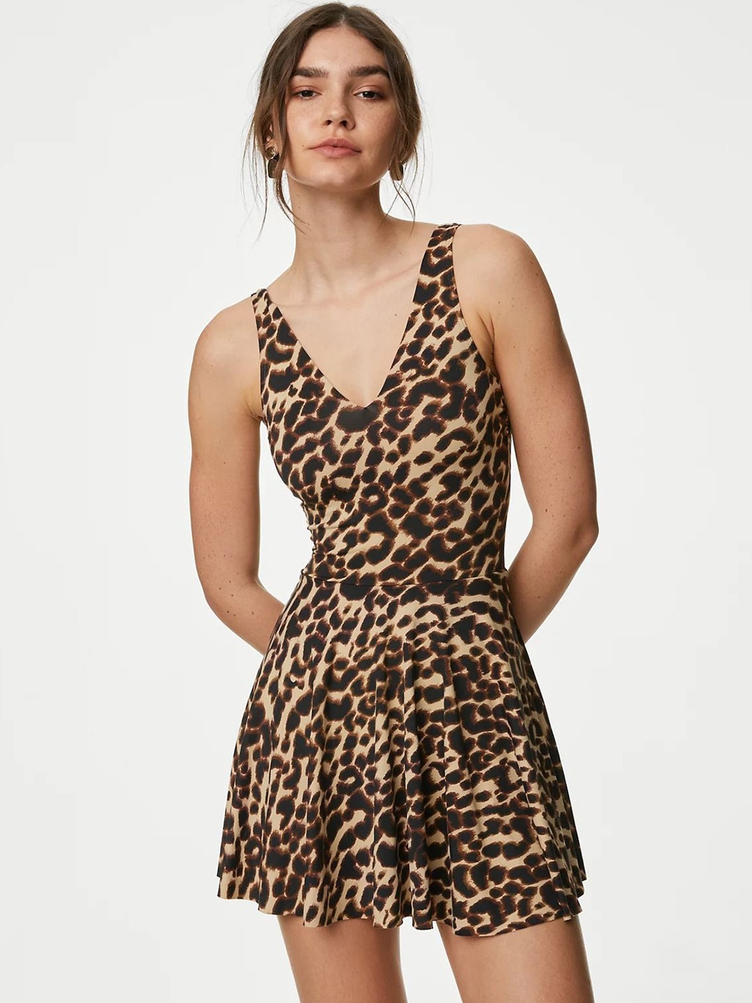 

Marks & Spencer Printed V-Neck Swimming Dress, Brown