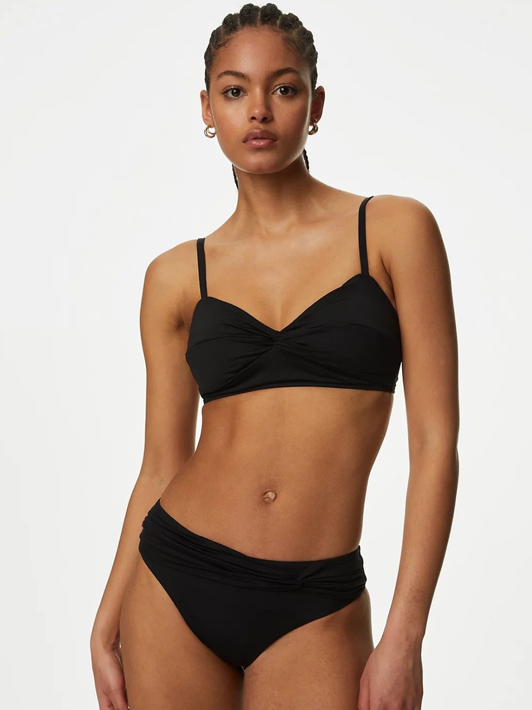 

Marks & Spencer Padded Twist Front Plunge V-Neck Swim Bikini Tops, Black