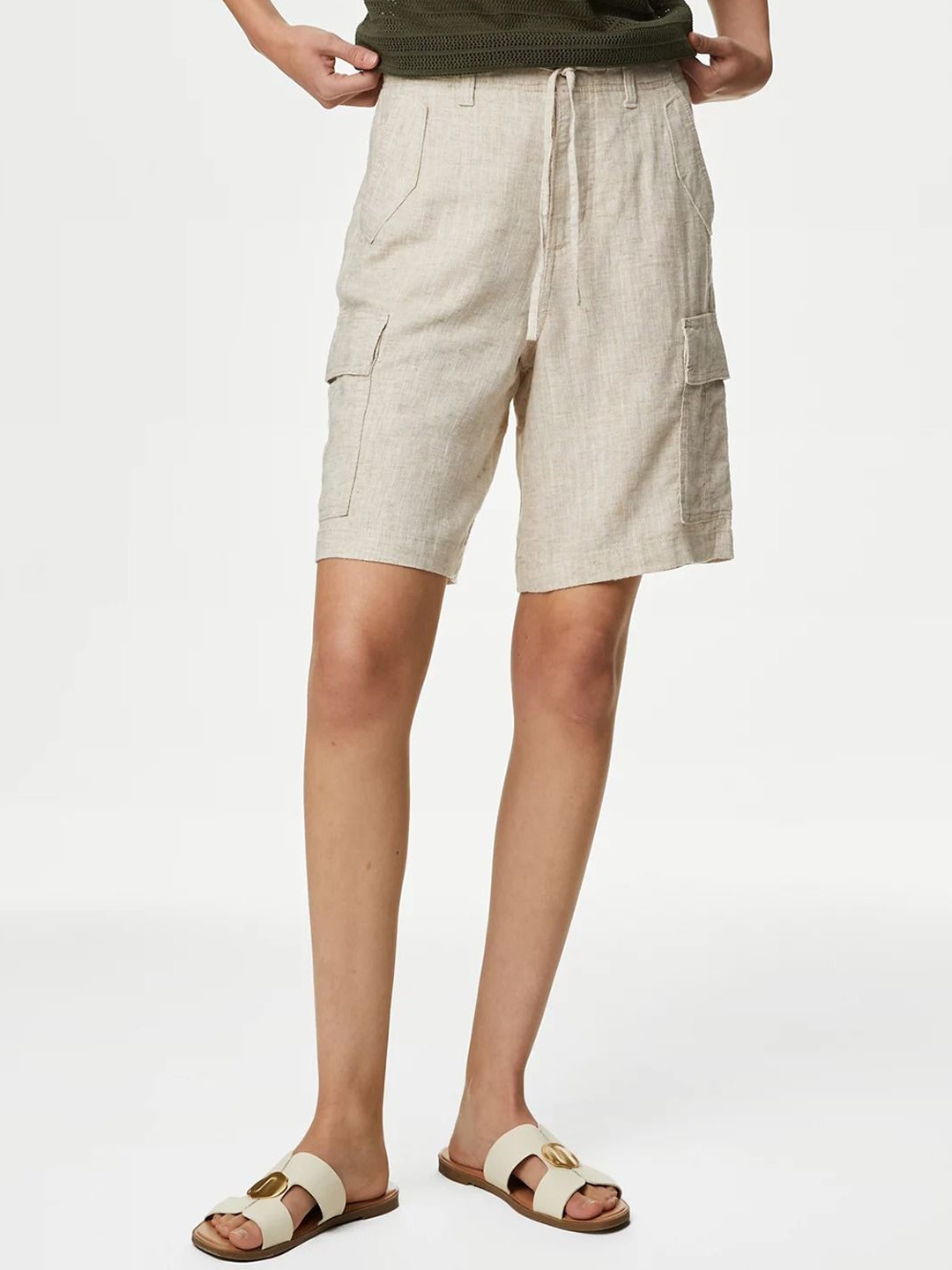 

Marks & Spencer Women High-Rise Shorts, Beige