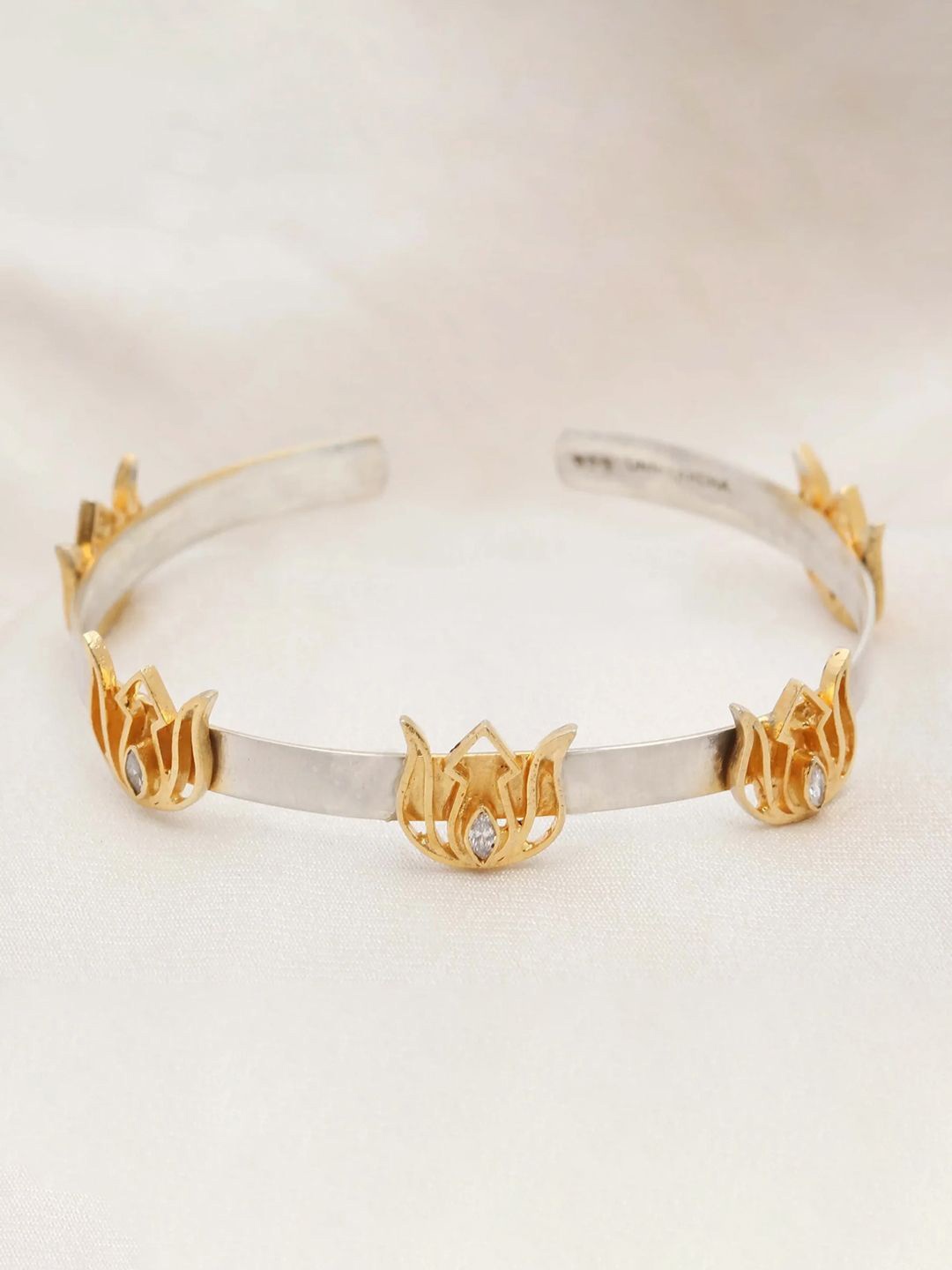 

Unniyarcha Gold Plated Lotus Design Wraparound Bracelet, Silver