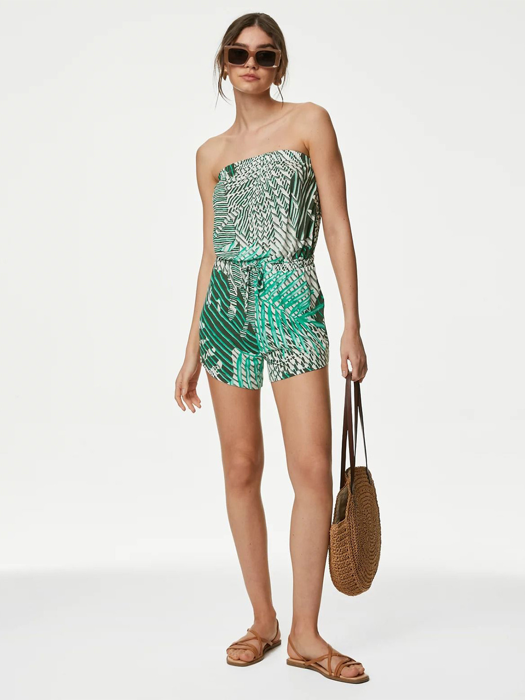 

Marks & Spencer Off-Shoulder Printed Jumpsuit, Green