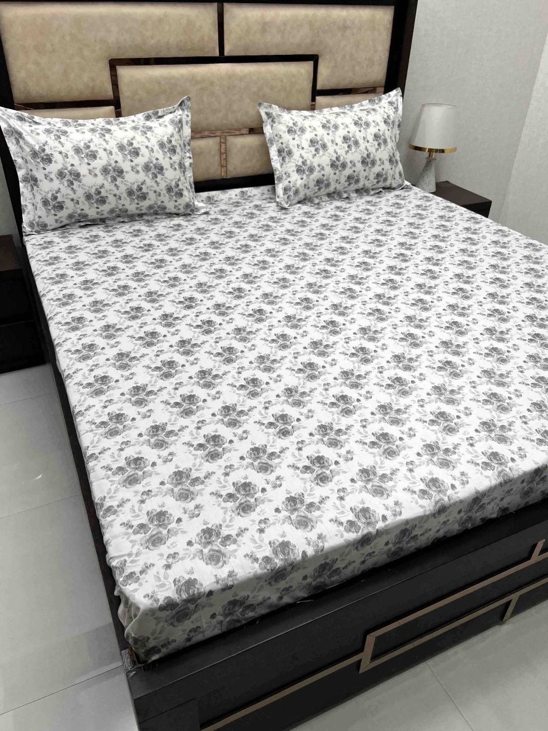

Pure Decor White & Grey Floral 350 TC King Bedsheet with 2 Pillow Covers