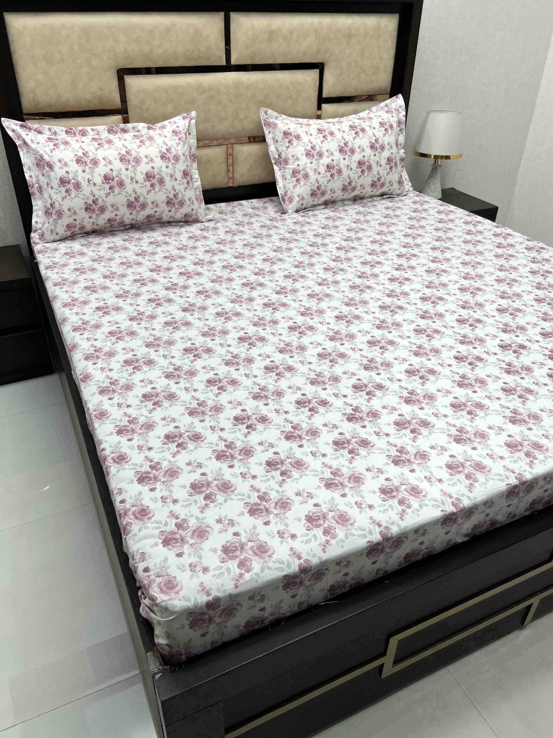

Pure Decor White & Grey Floral 350 TC King Bedsheet with 2 Pillow Covers