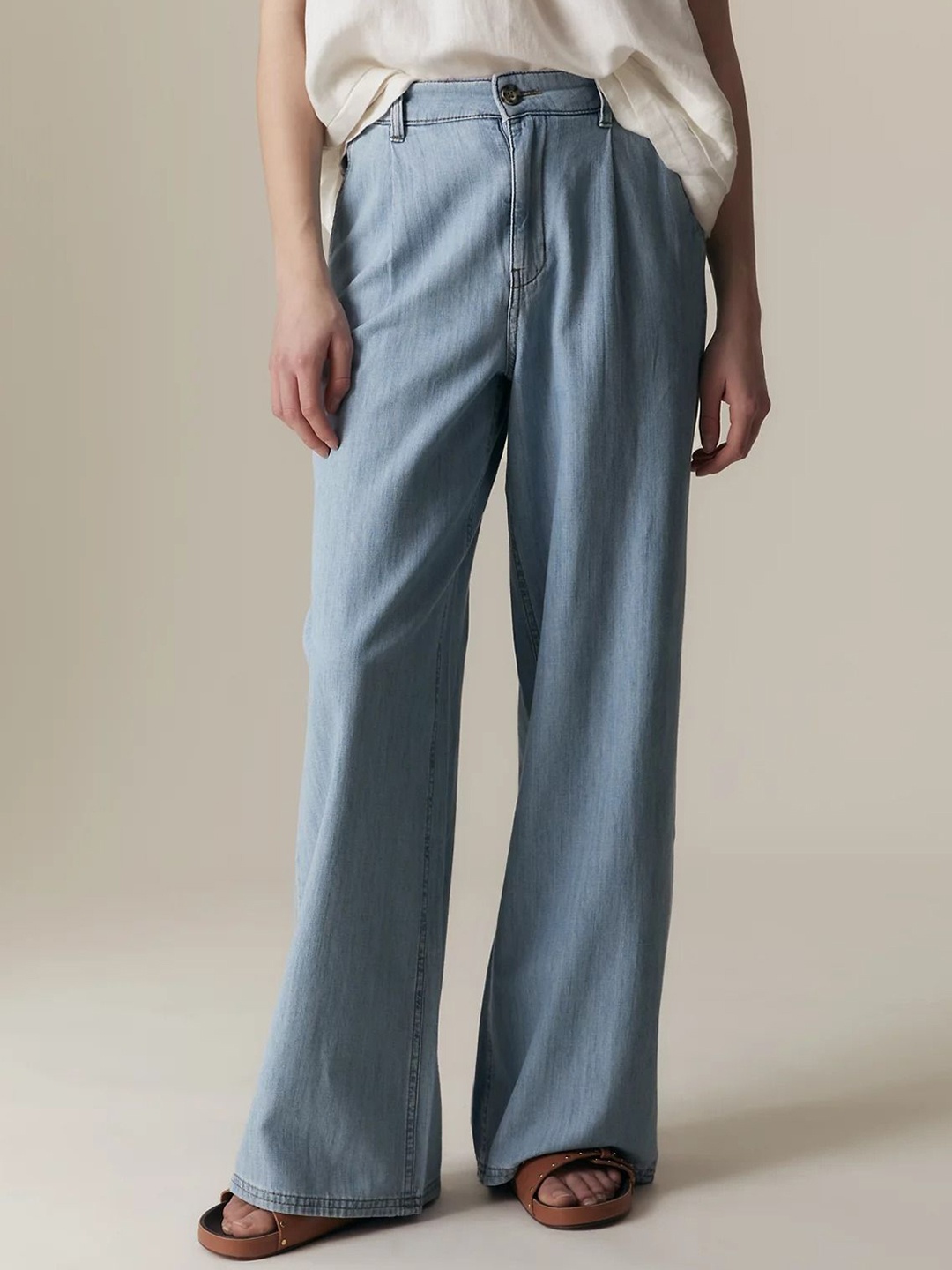 Marks & Spencer Women Wide Leg High-Rise Slash Knee Jeans, Blue