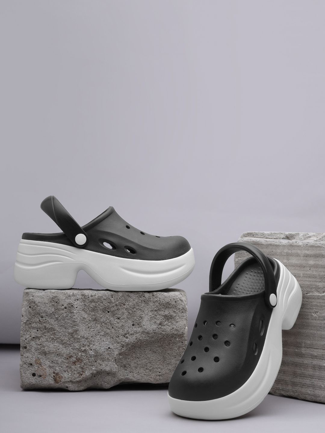 

Truffle Collection Women Colourblocked Round Toe Clogs, Black