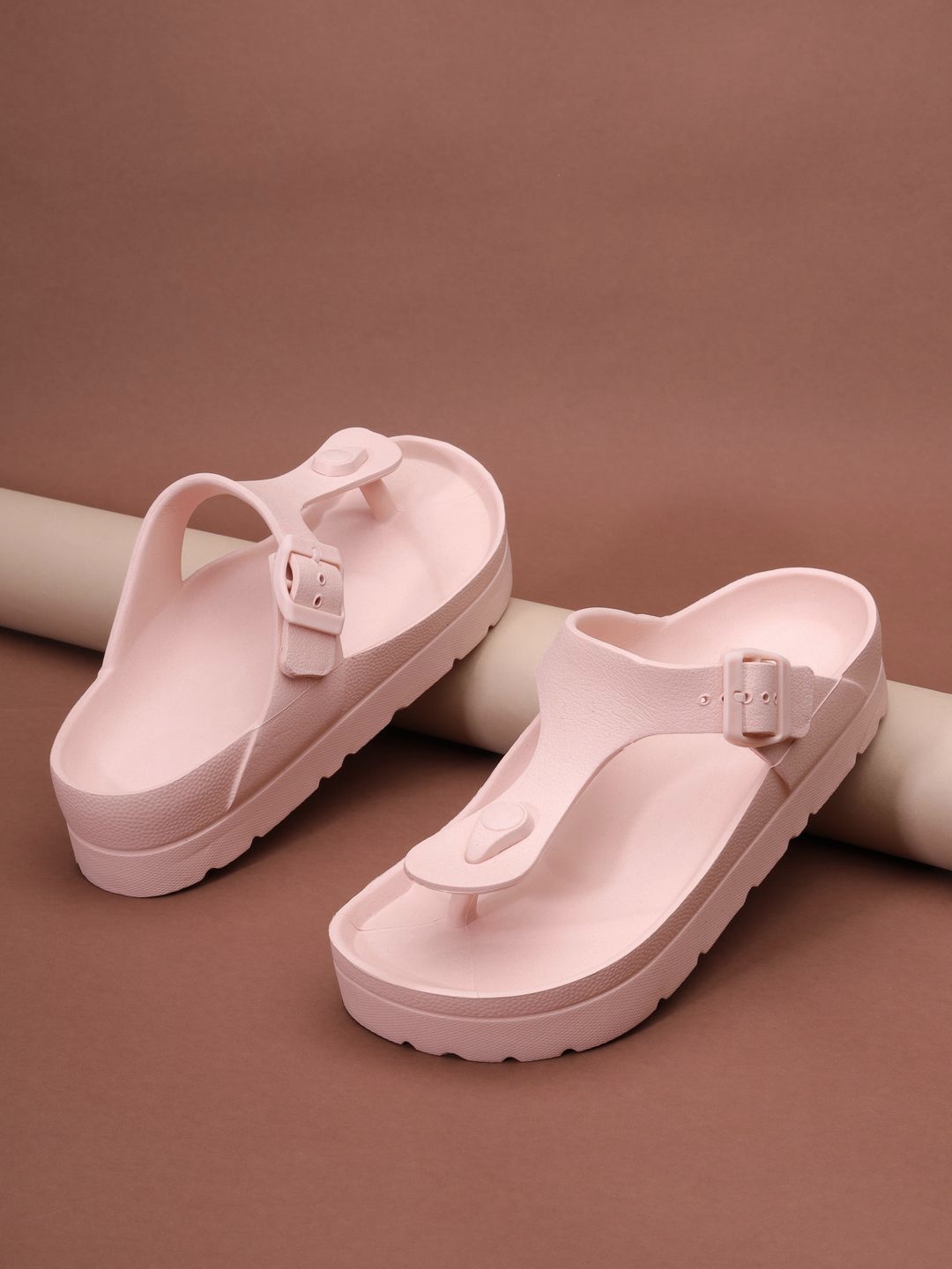 

Truffle Collection Women Open Toe Flats with Buckles, Pink