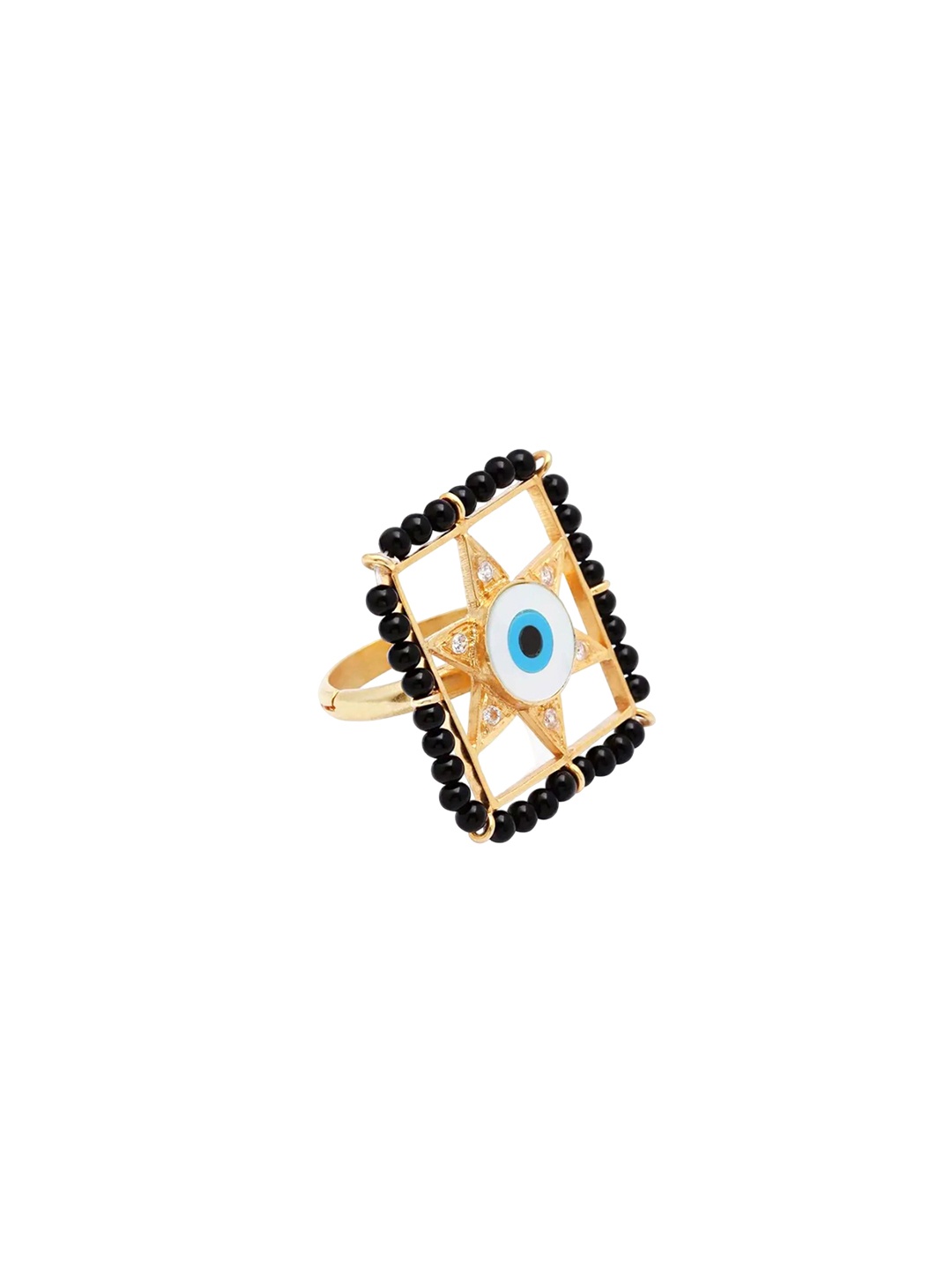 

Unniyarcha Gold-Plated Stone-Studded & Beaded Adjustable Finger Ring