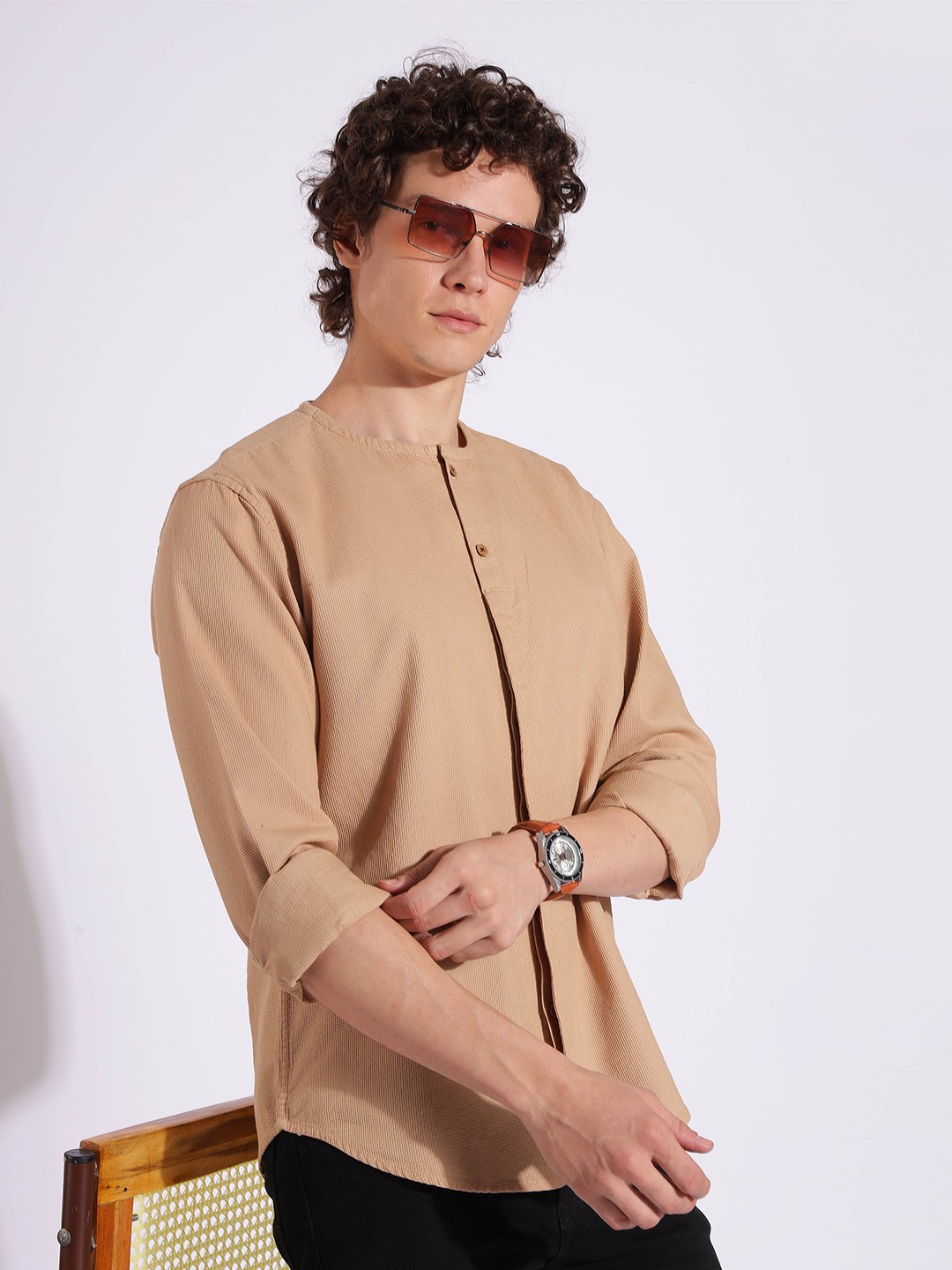 

HERE&NOW Men Opaque Casual Shirt, Beige