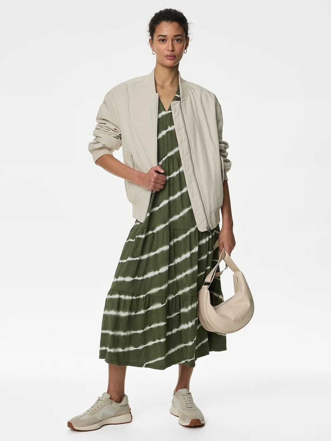 

Marks & Spencer Striped A-Line Midi Dress, Khaki