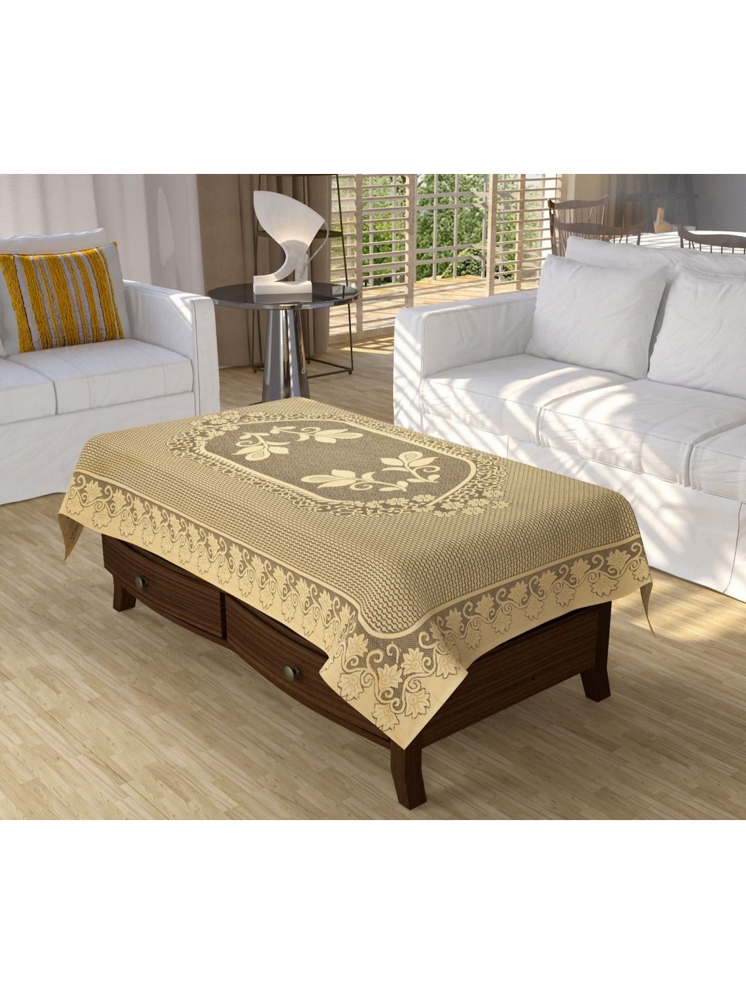 

BIGGER FISH Gold-Toned Floral Cotton 4-Seater Table Cover