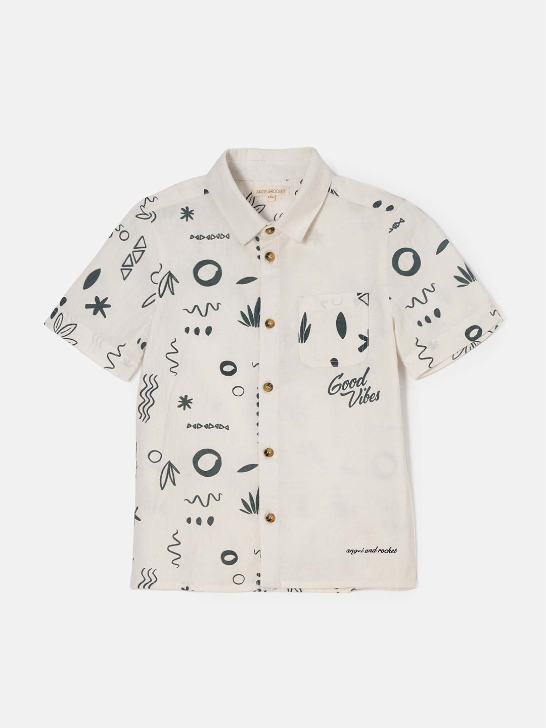 

Angel & Rocket Boys Slim Fit Opaque Printed Casual Shirt, Cream