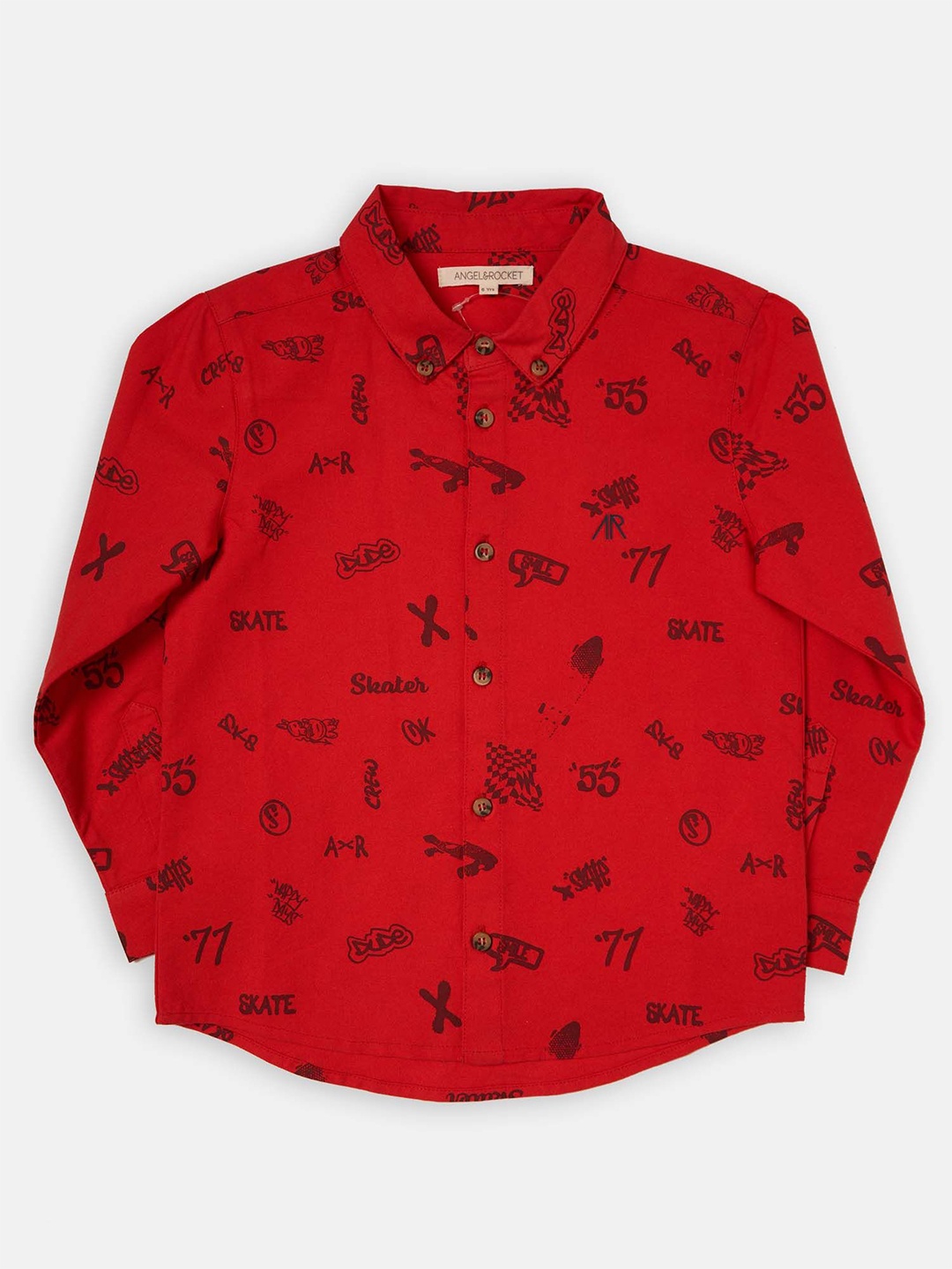 

Angel & Rocket Boys Slim Fit Opaque Printed Casual Shirt, Red