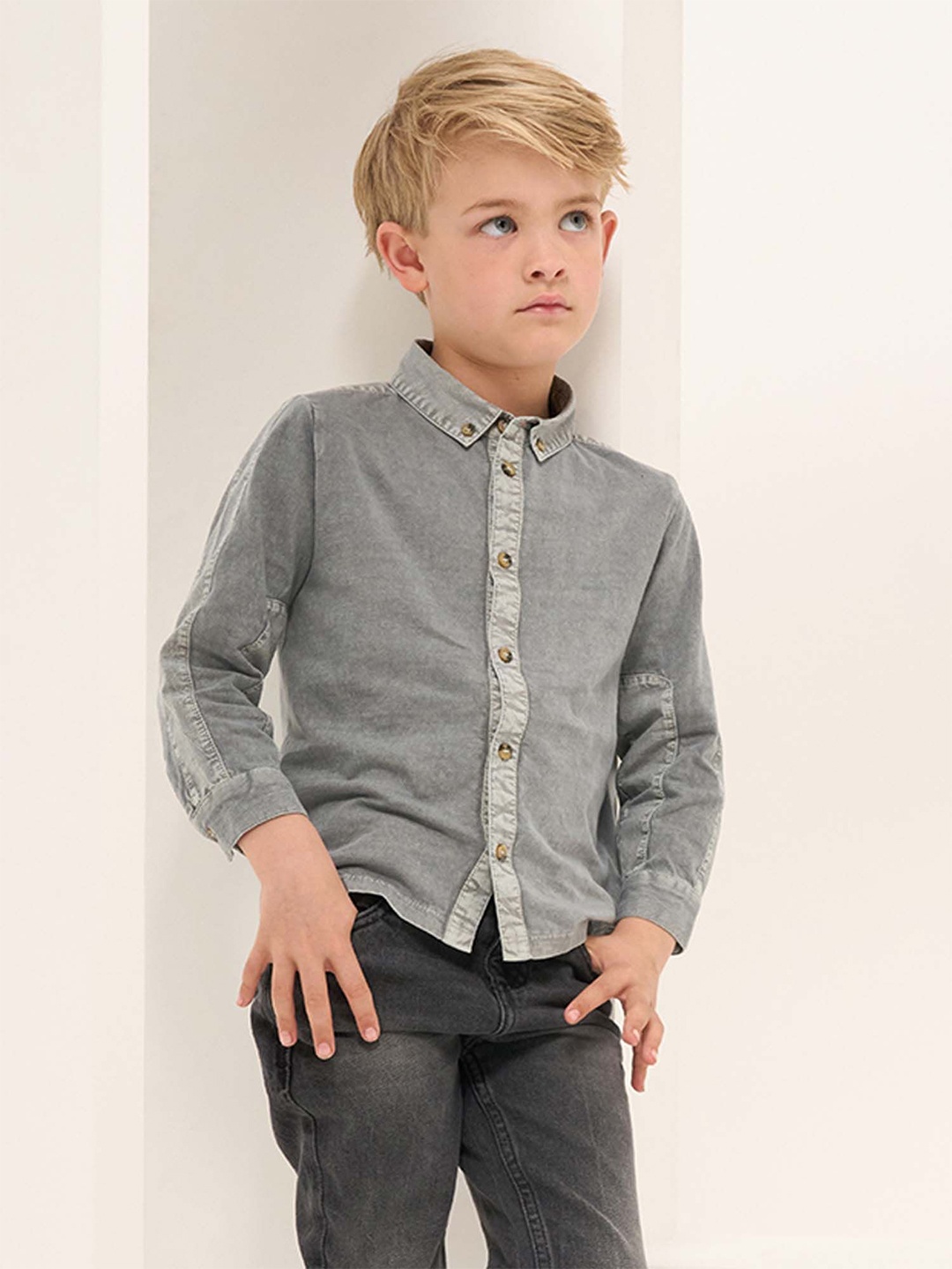Angel & Rocket Boys Slim Fit Opaque Casual Shirt, Grey