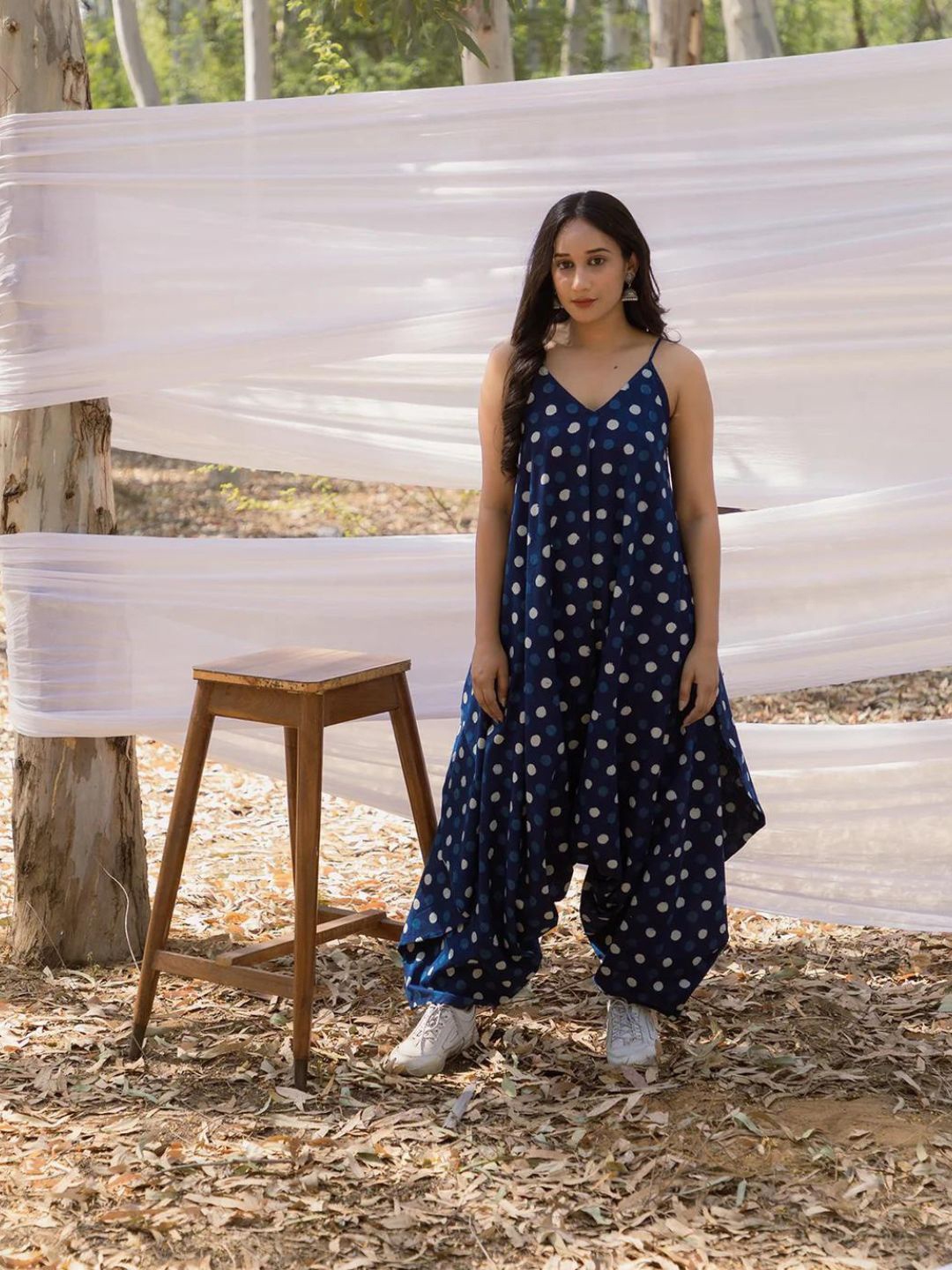 

Mera Rang Printed Culotte Jumpsuit, Blue