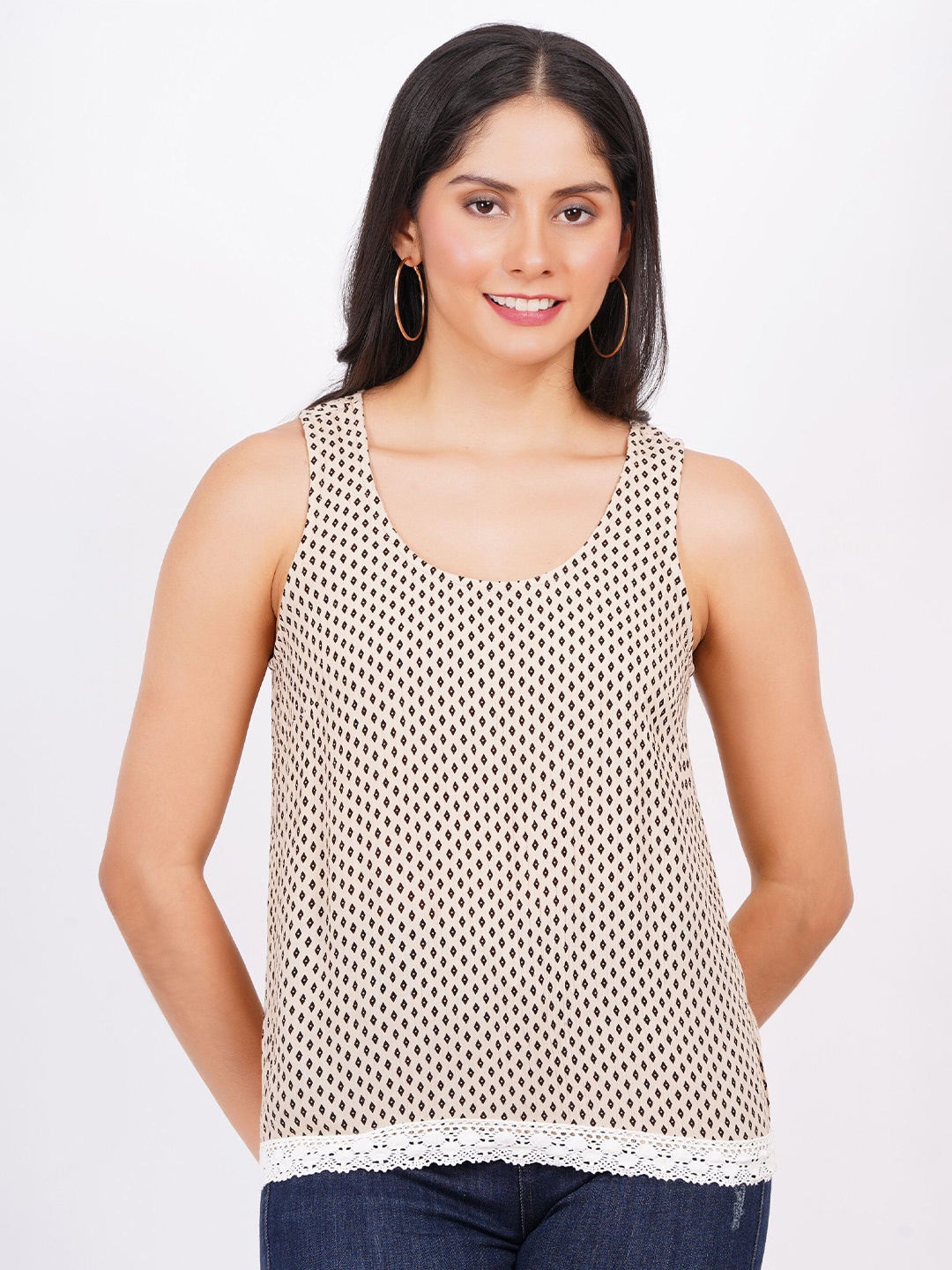 MINGLAY Polka Dot Print Top, Beige