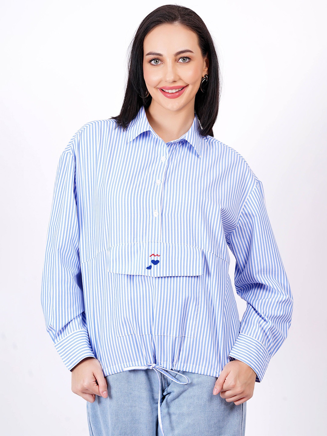 

MINGLAY Striped Shirt Style Top, Blue
