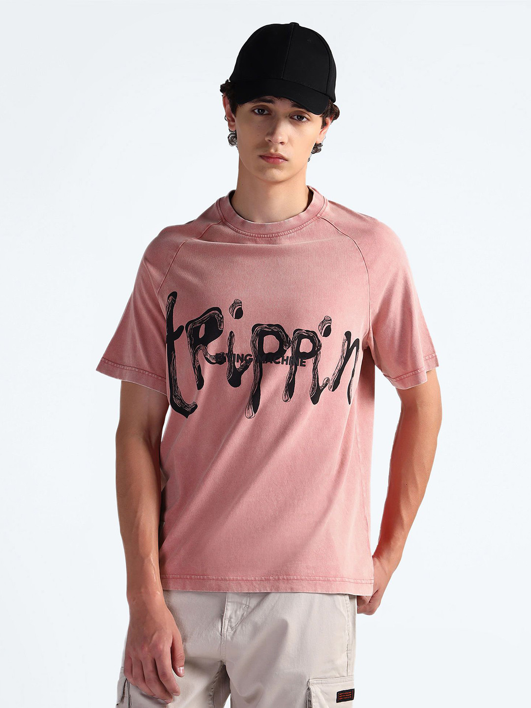 

Flying Machine Men Typography Printed Pockets T-shirt, Pink