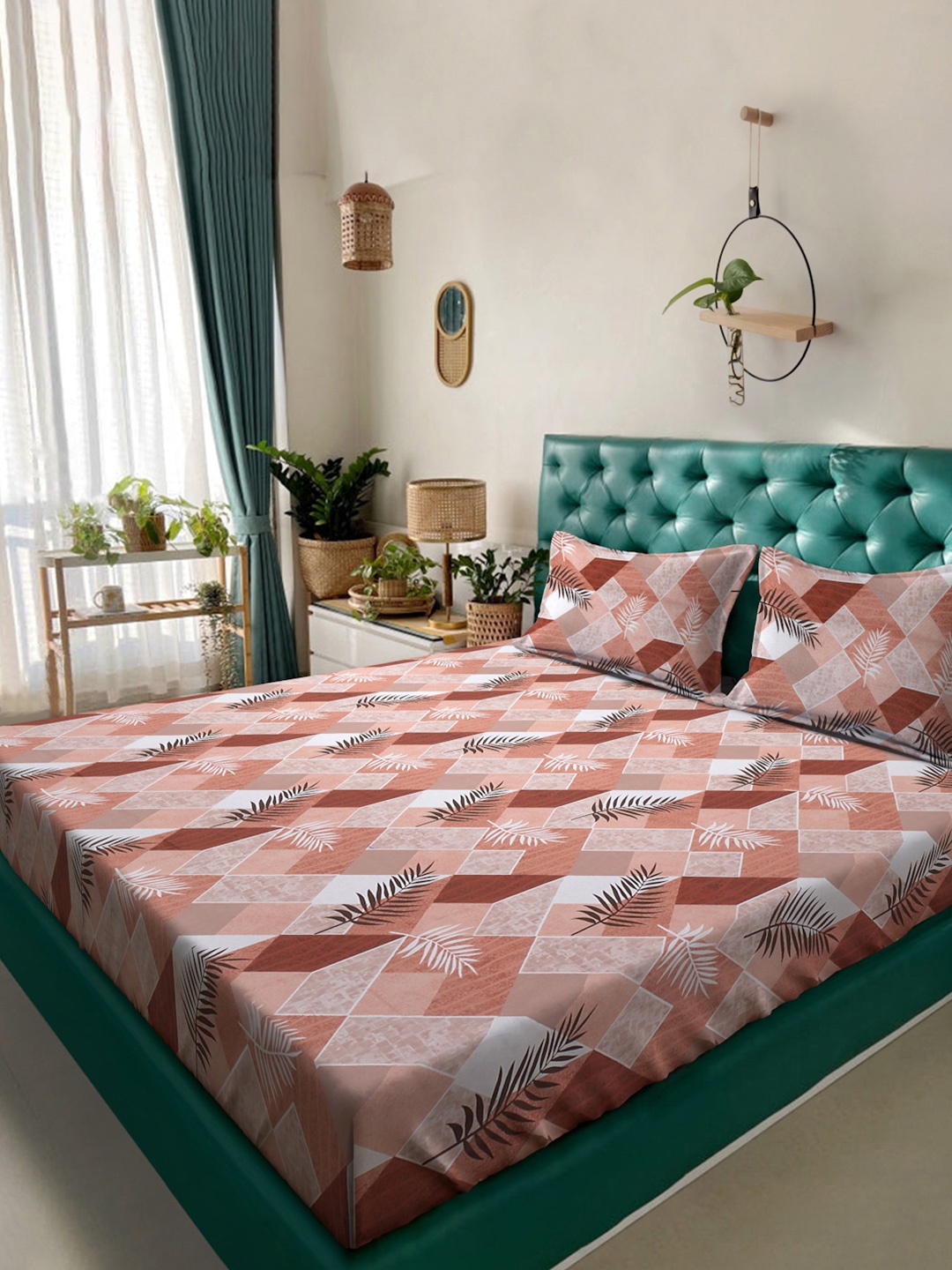 

KLOTTHE Rust Printed Pure Cotton 400 TC Fitted Double King Bedsheet With 2 Pillow Covers