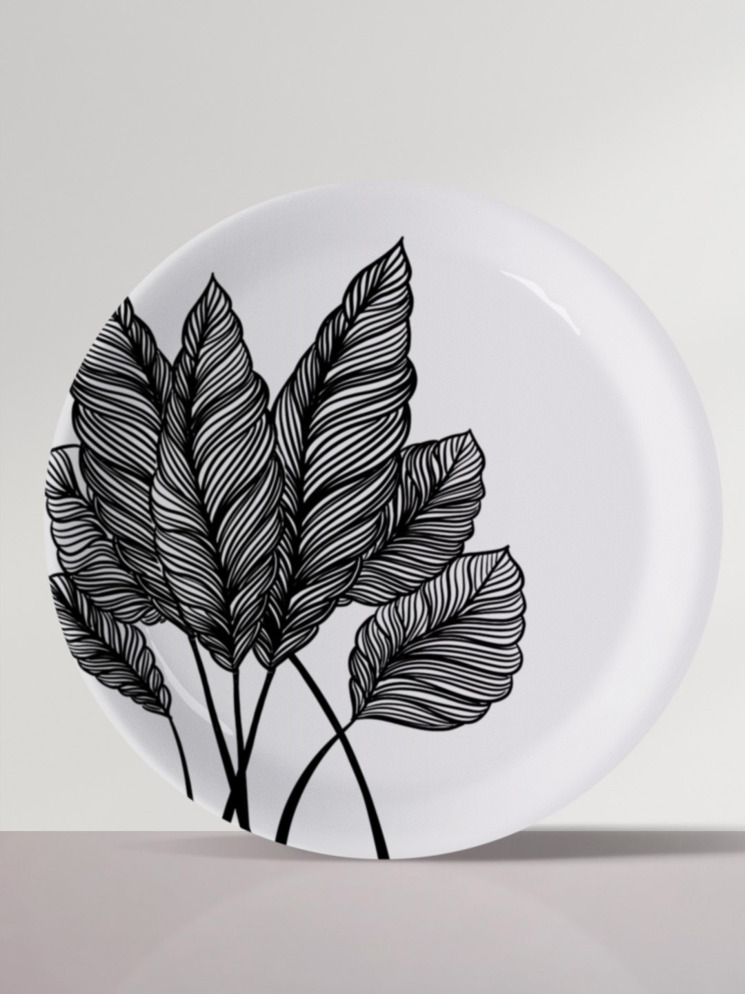 

nestroots White Leaf Print Wall Decor Plates, Black