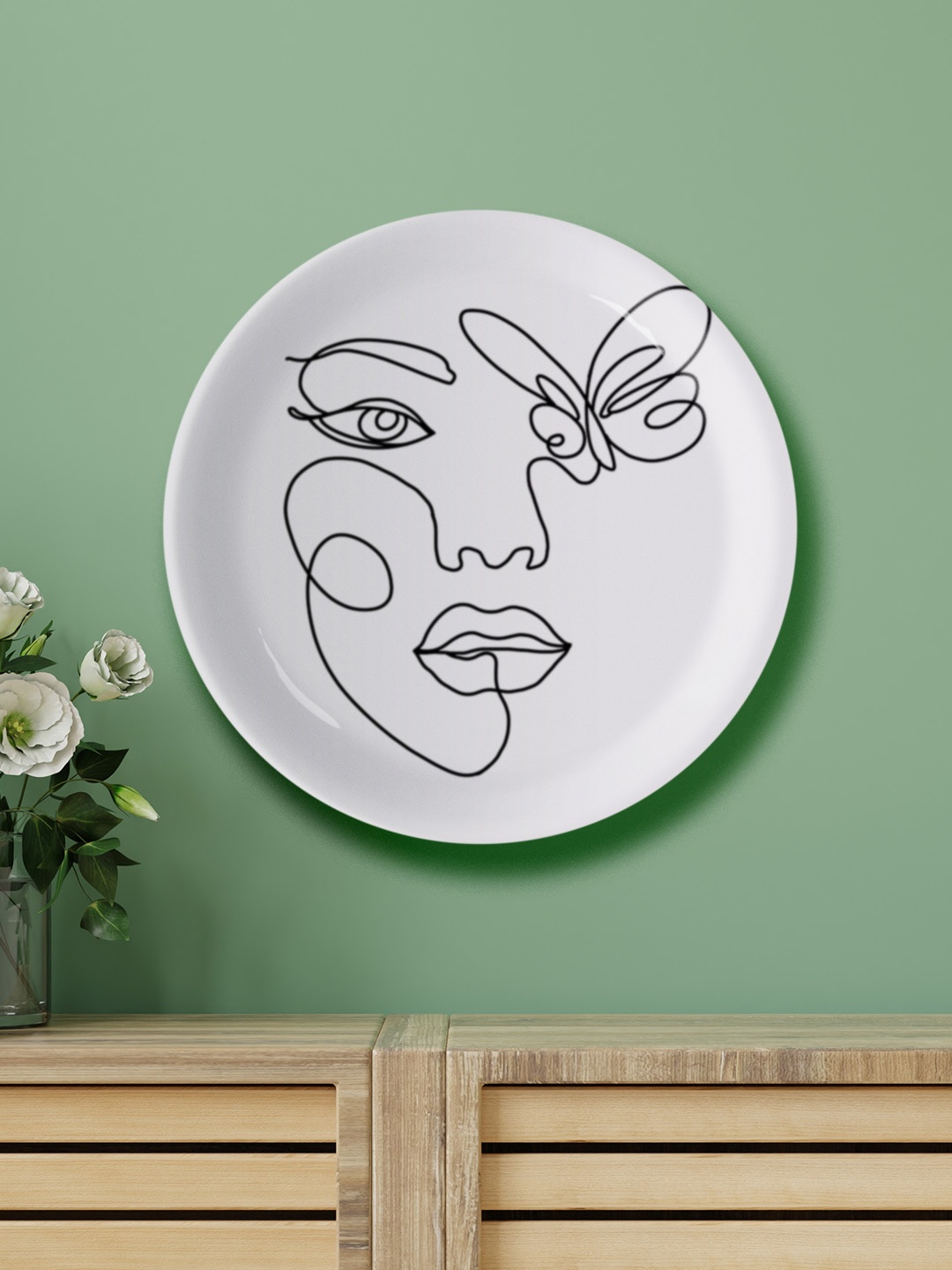 nestroots Black Printed Round Shaped Ceramic Wall Decor Plate