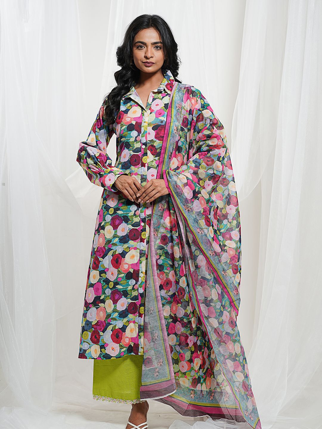 

THE SAFFRON SAGA Floral Print Flared Sleeve Maxi Dress, Multi