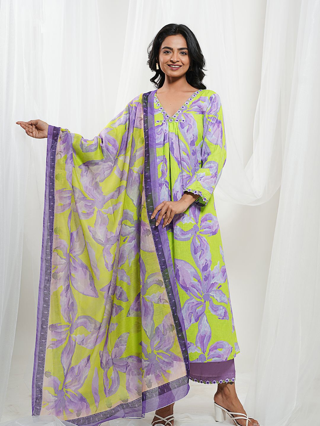 

THE SAFFRON SAGA Floral Print Kaftan Dress, Lavender