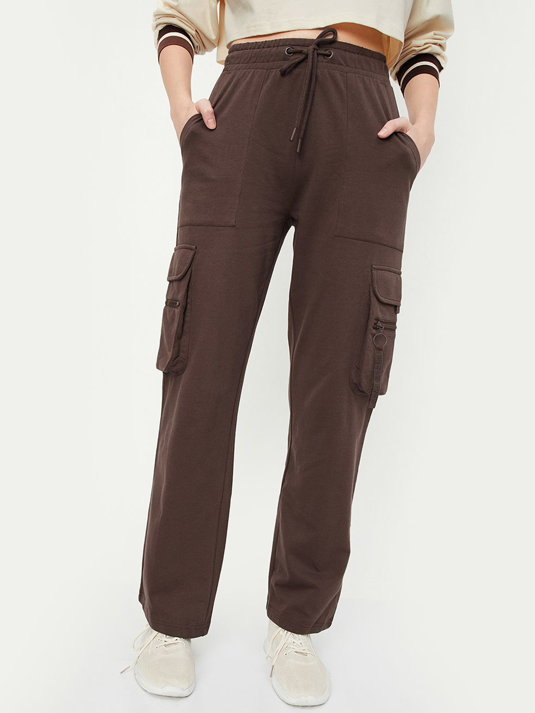 

max Women Pure Cotton Track Pants, Brown