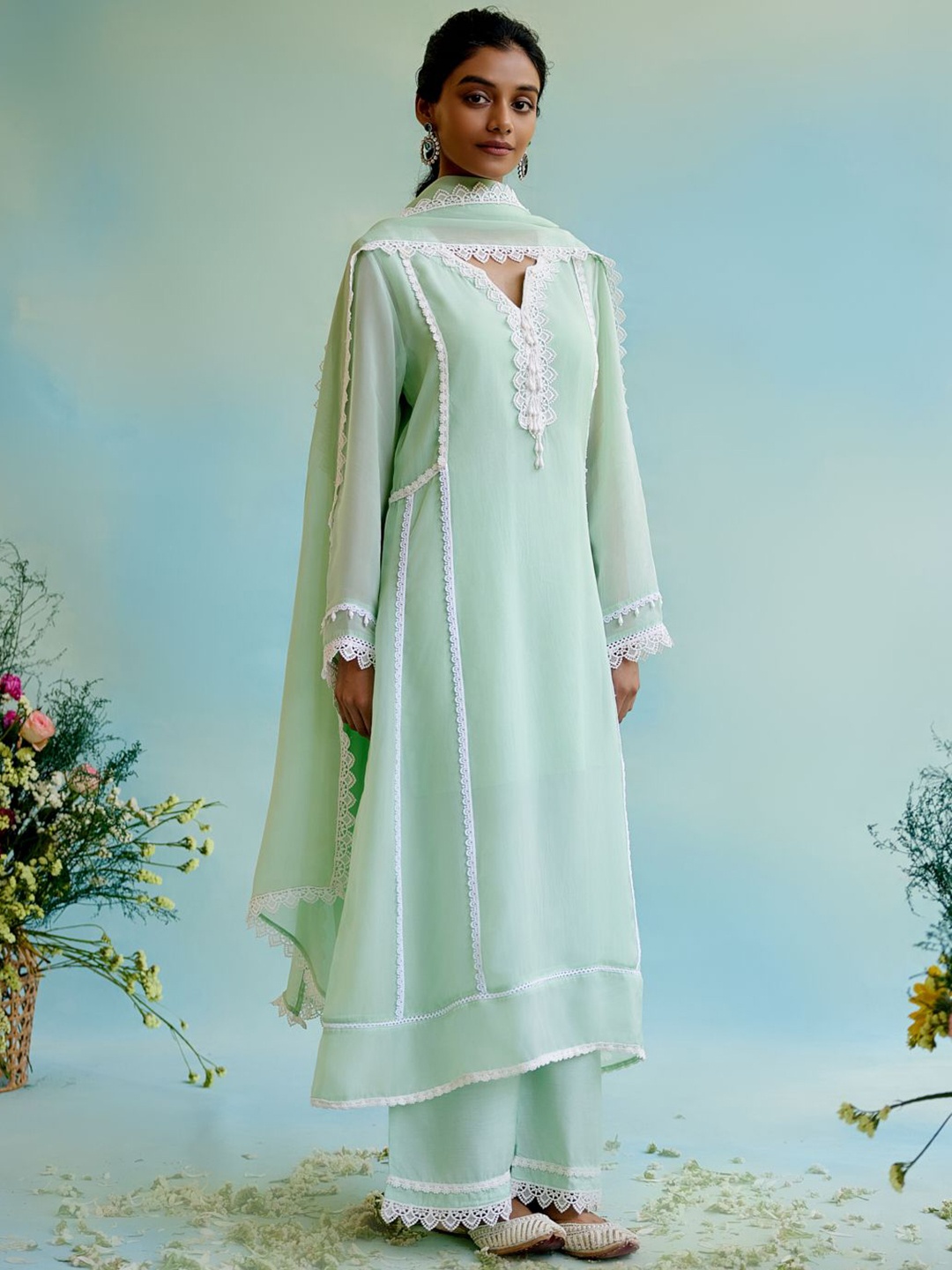 NERO Women Regular Kurta with Palazzos & With Dupatta, Blue