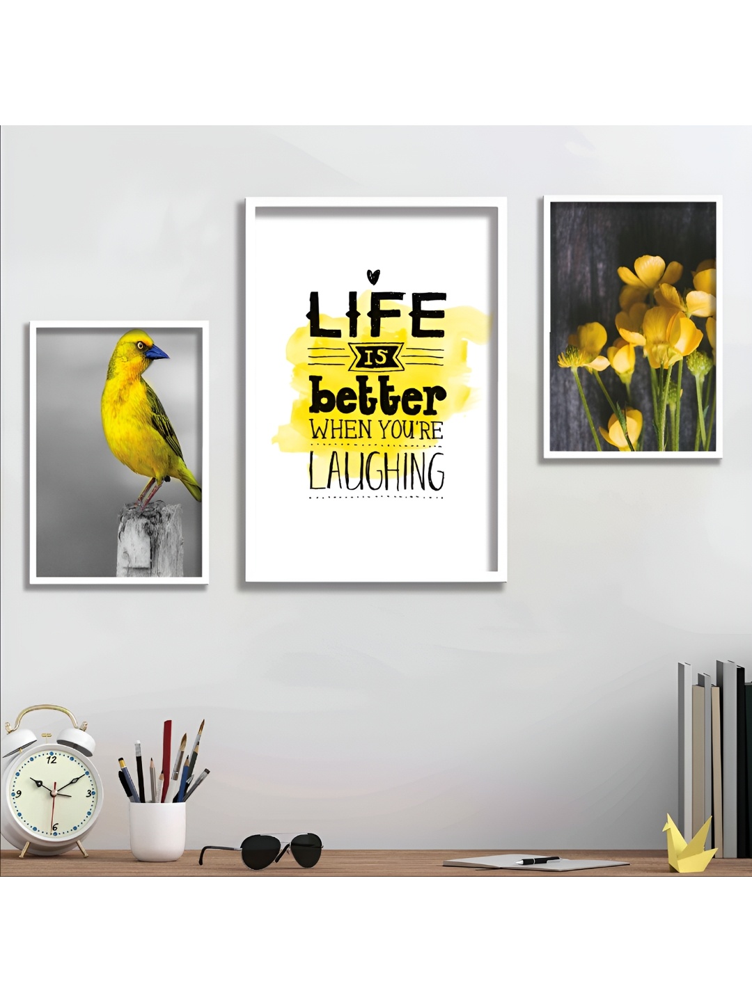 

Aura White & Yellow 3 Piece Wood Floral and Botanical Wall Paintings