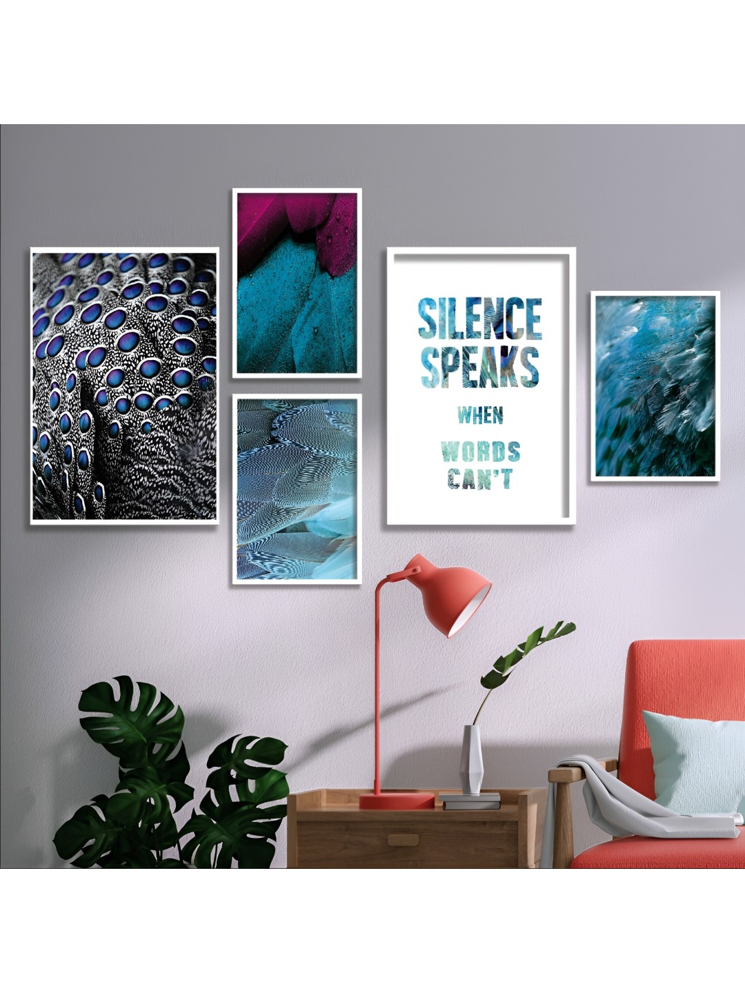 

Aura White & Blue 5 Piece Wood Abstract Wall Paintings
