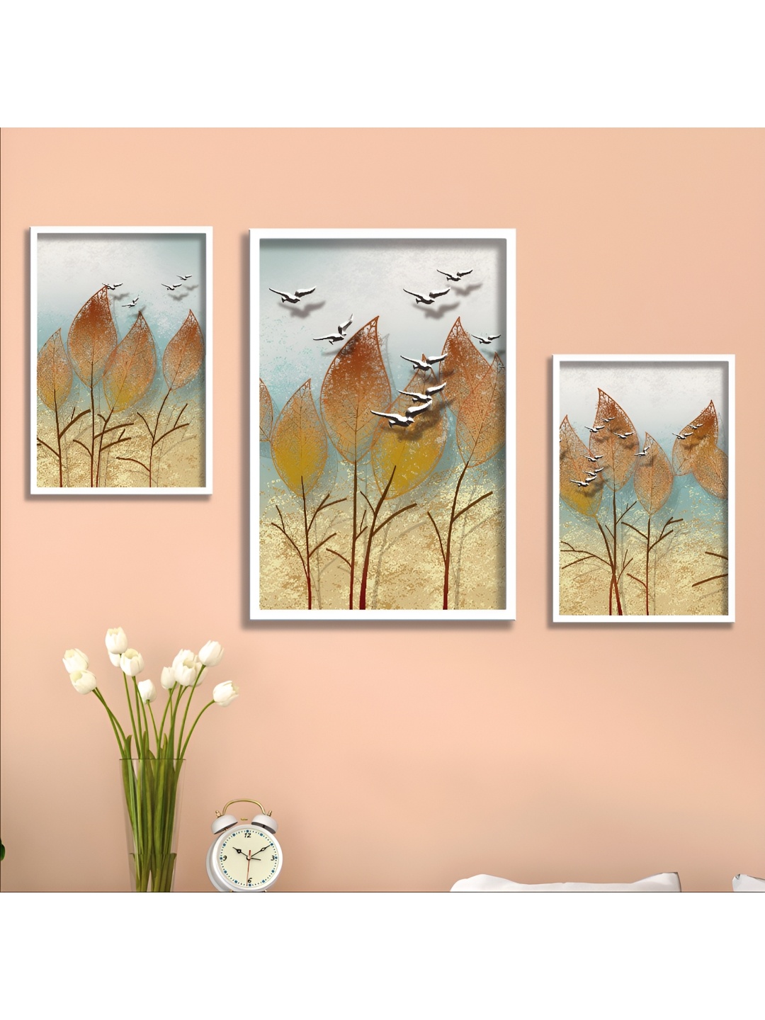 

Aura White & Brown 3 Piece Wood Floral and Botanical Wall Paintings