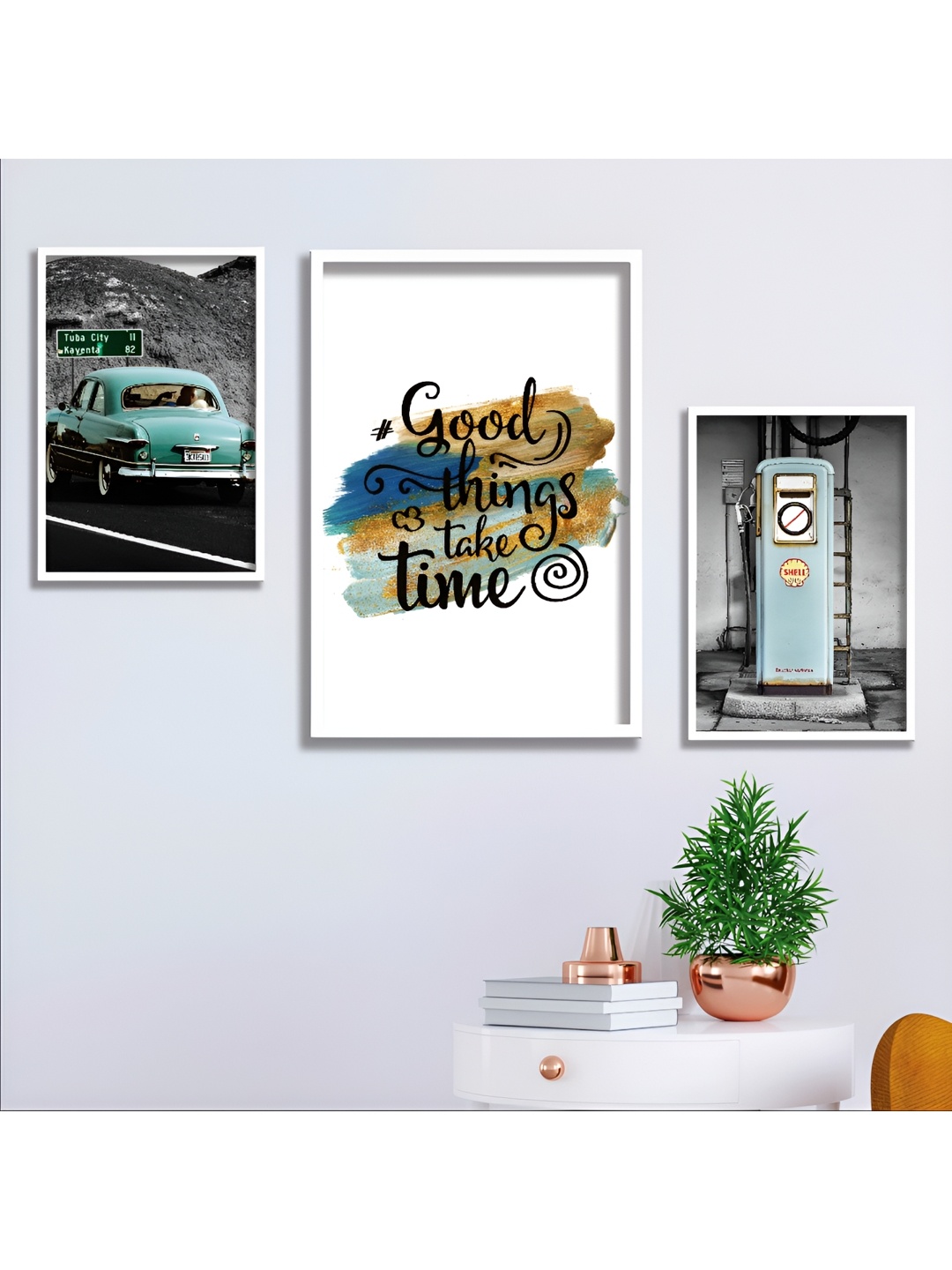 

Aura White & Blue 3 Piece Wood Other Wall Paintings