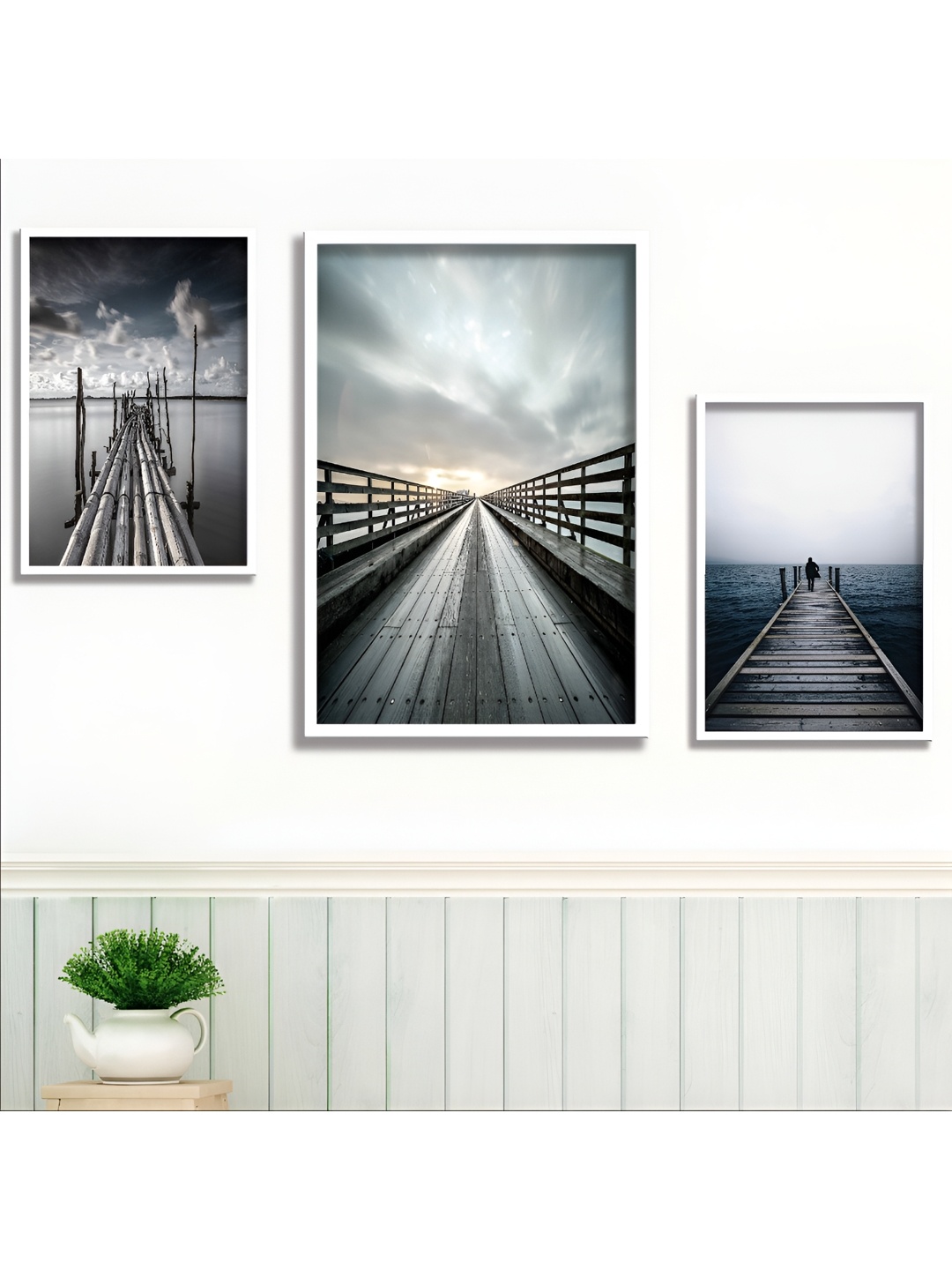 Aura Blue & Black 3 Piece Wood Abstract Wall Paintings