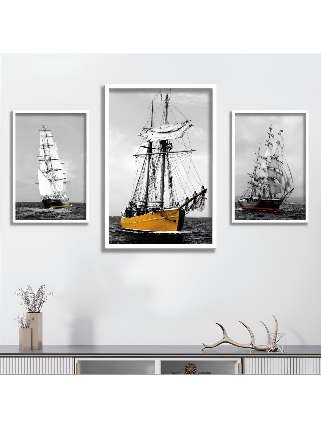 Aura Grey & Black 3 Piece Wood Other Wall Paintings