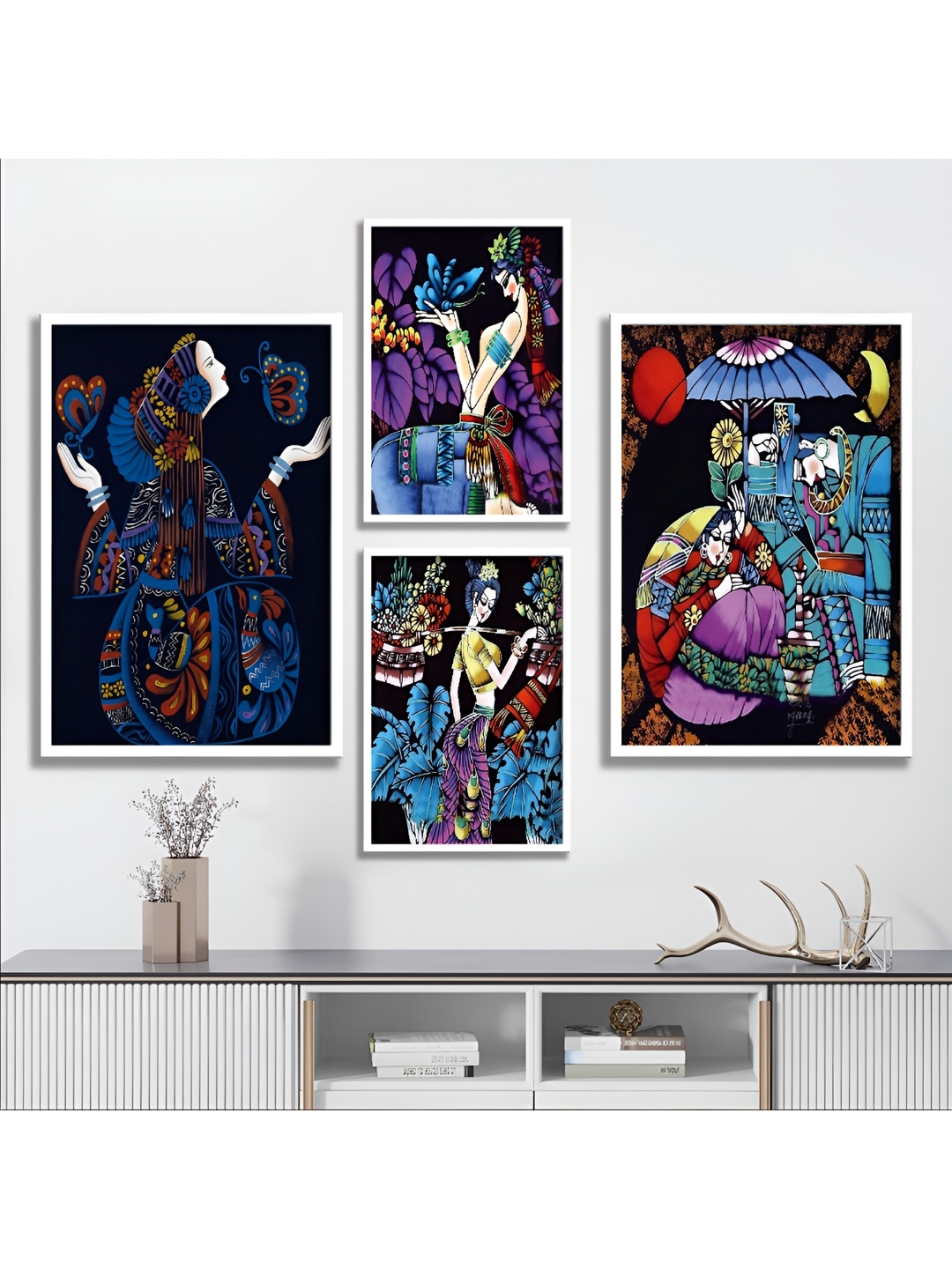 

Aura Blue & Purple 4 Piece Wood Abstract Wall Paintings