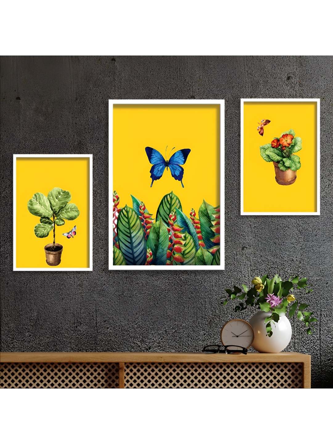 

Aura Yellow & Green 3 Piece Wood Abstract Wall Paintings