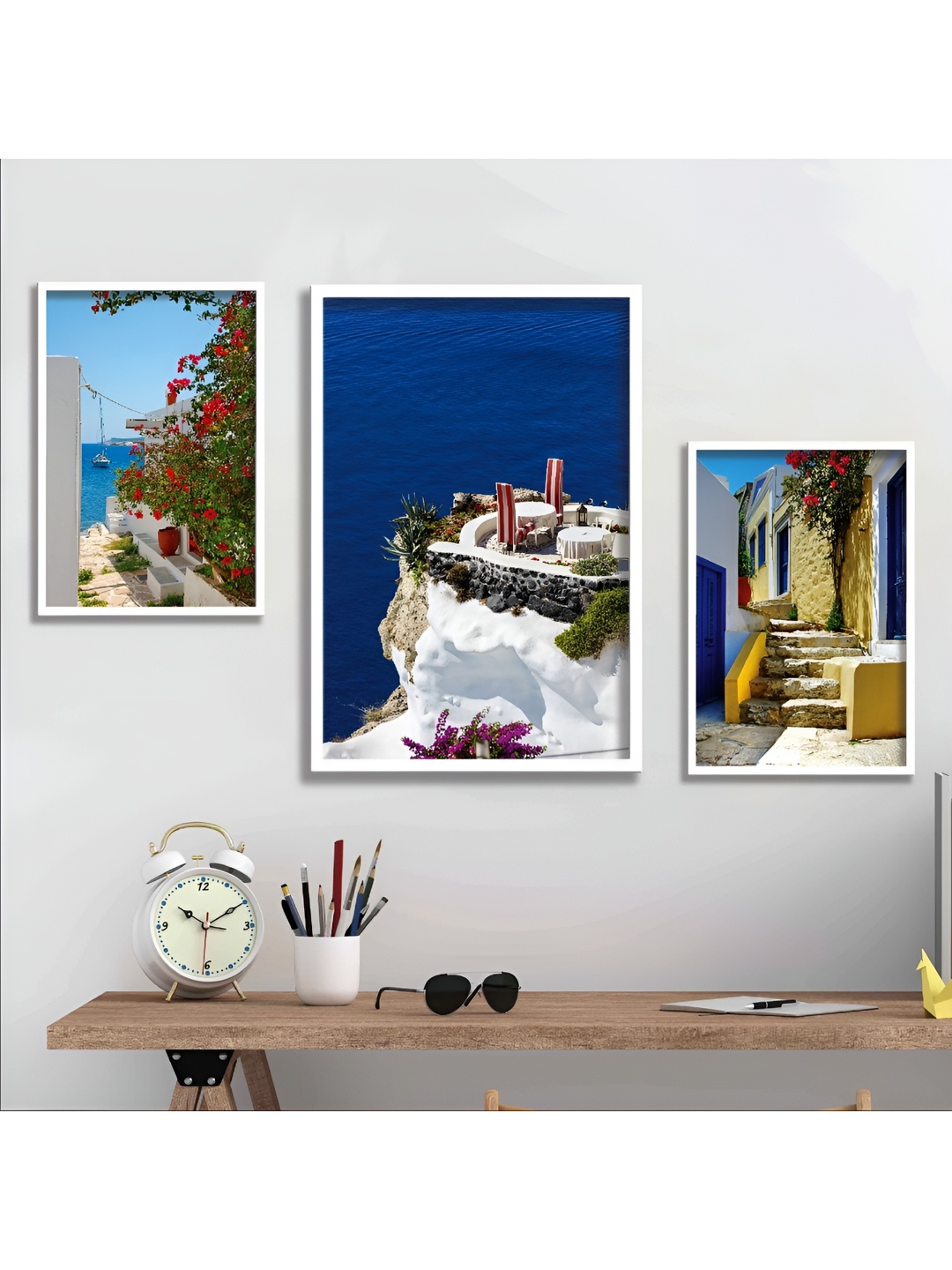 

Aura Blue & White 3 Piece Wood Other Wall Paintings
