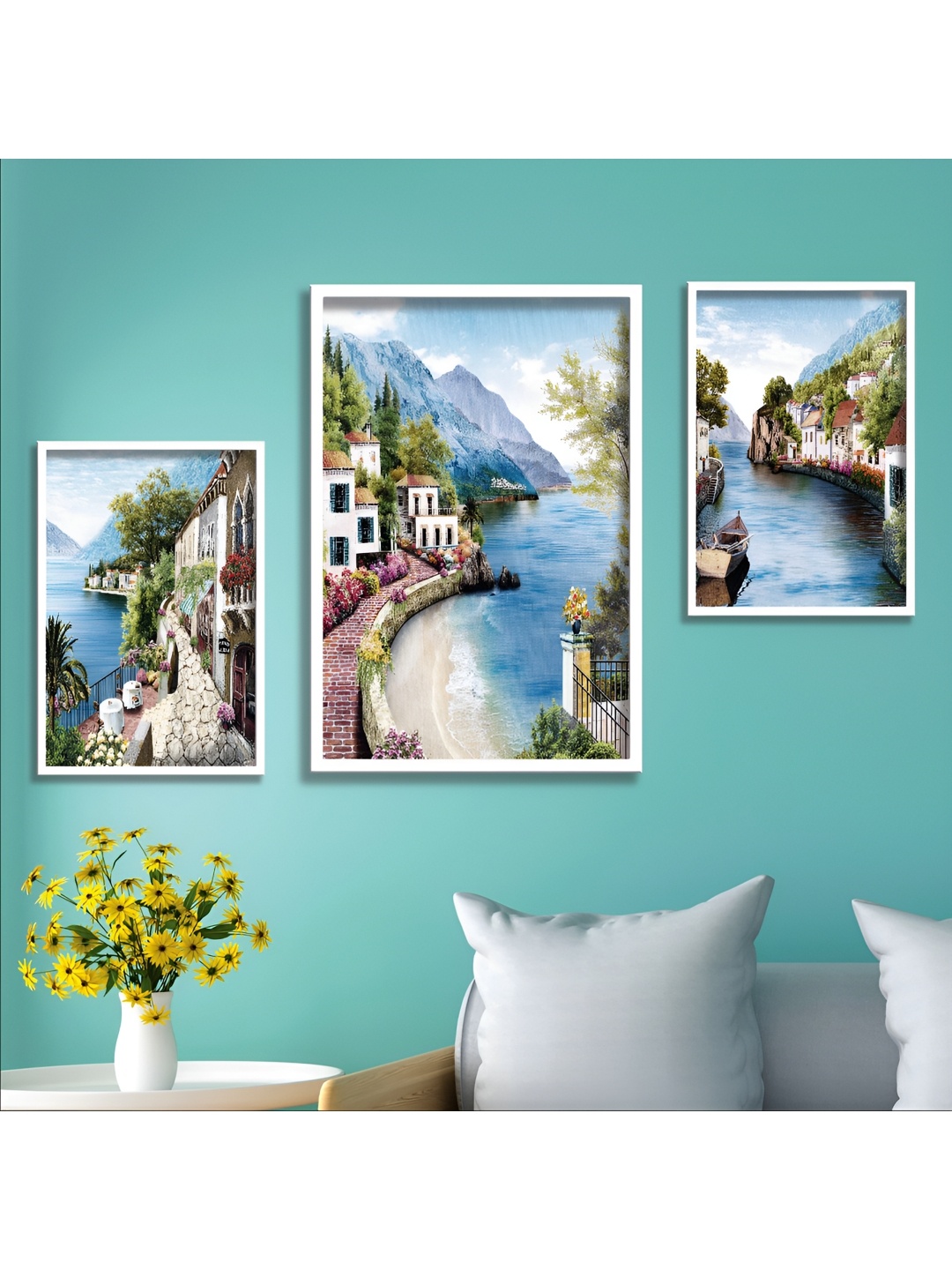 

Aura White & Blue 3 Piece Wood Other Wall Paintings