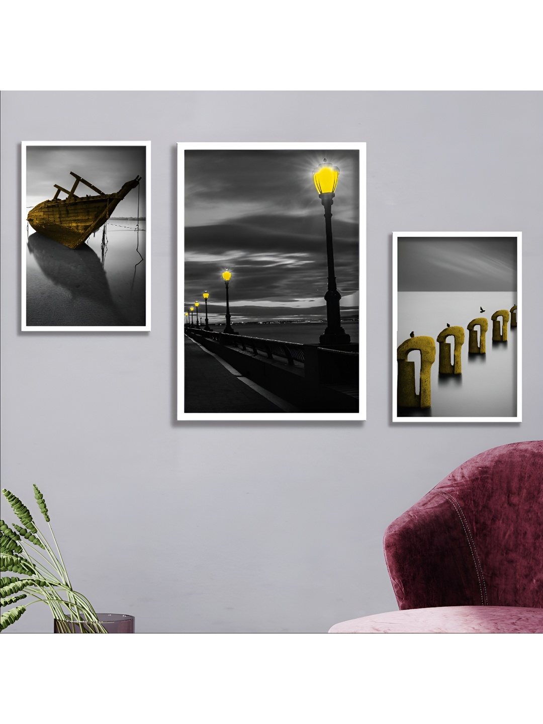 

Aura Black & White 3 Piece Wood Other Wall Paintings