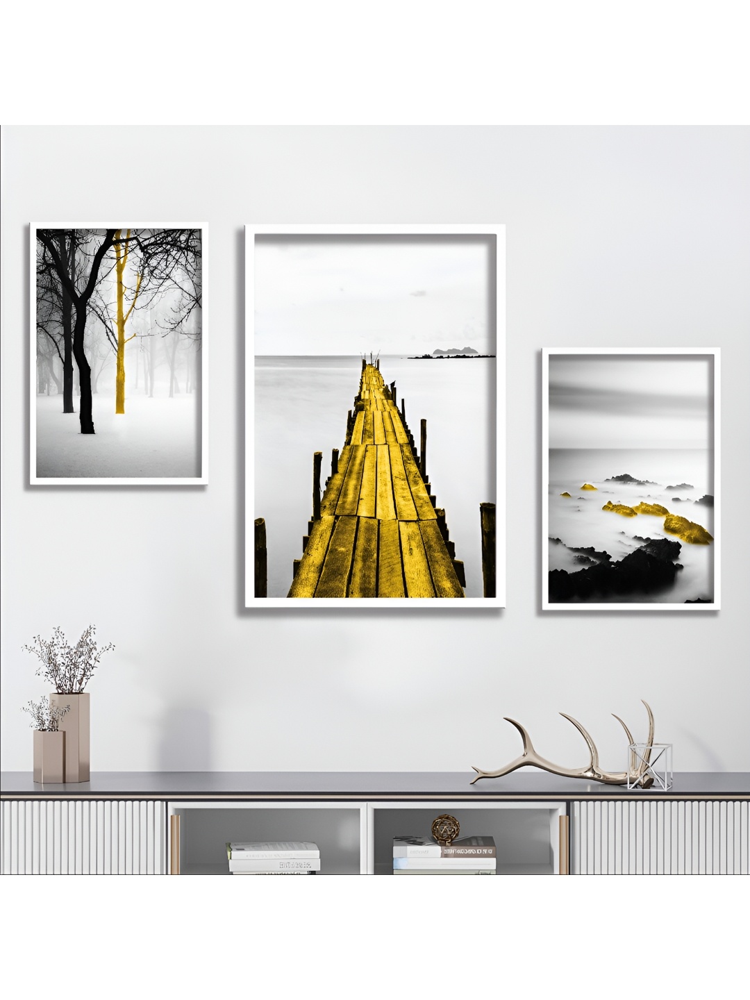 

Aura White & Yellow 3 Piece Wood Other Wall Paintings