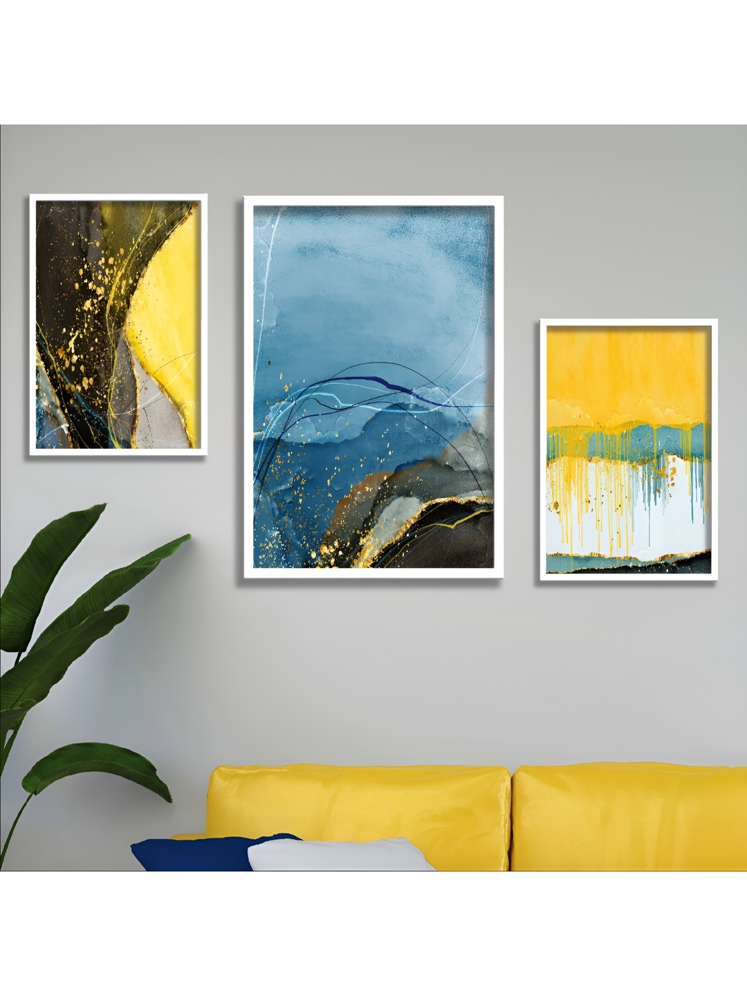 

Aura White & Blue 3 Piece Wood Abstract Wall Paintings