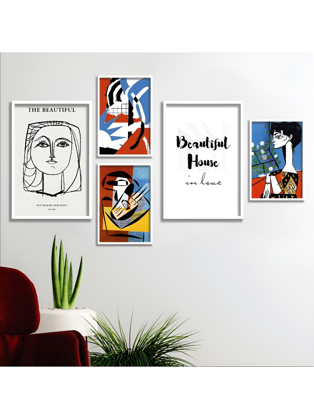 

Aura White & Red 5 Piece Wood Other Wall Paintings