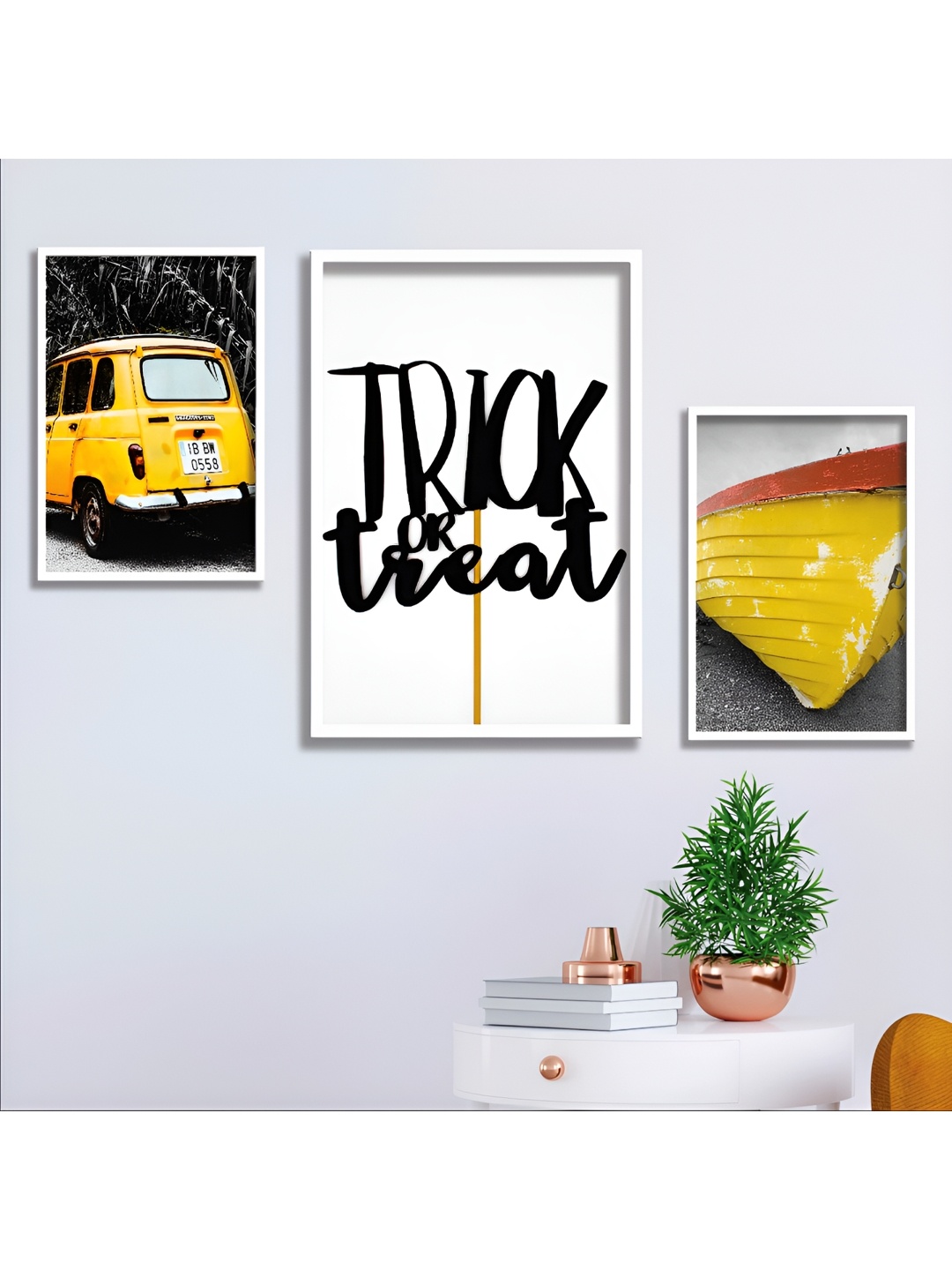 

Aura White & Yellow 3 Piece Wood Other Wall Paintings