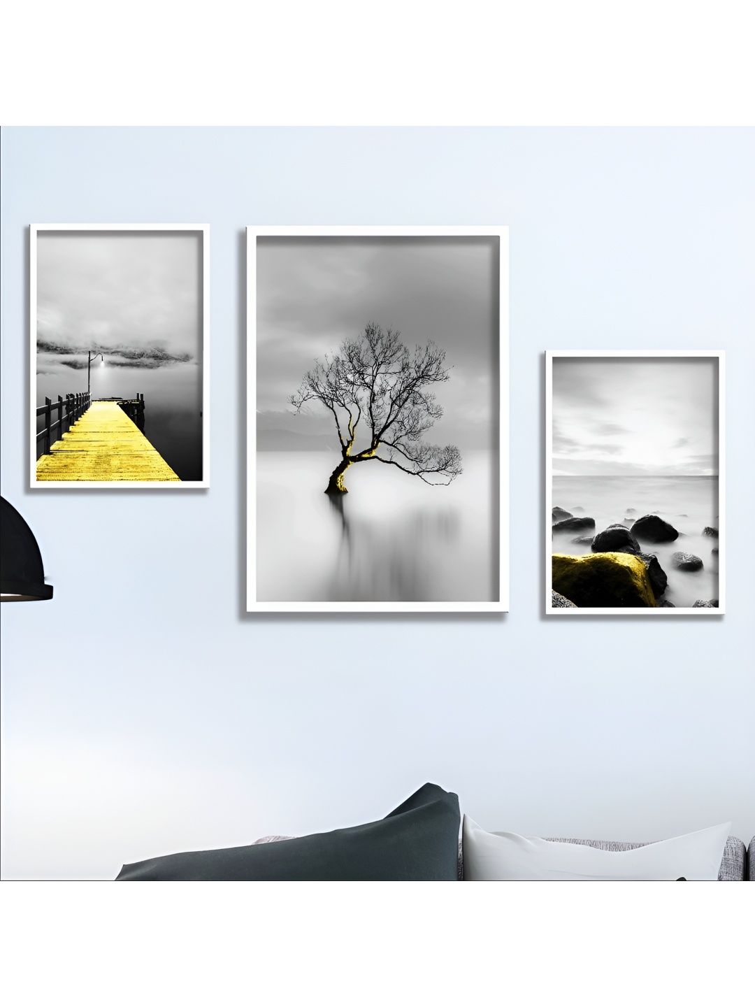 Aura Grey & White 3 Piece Wood Abstract Wall Paintings
