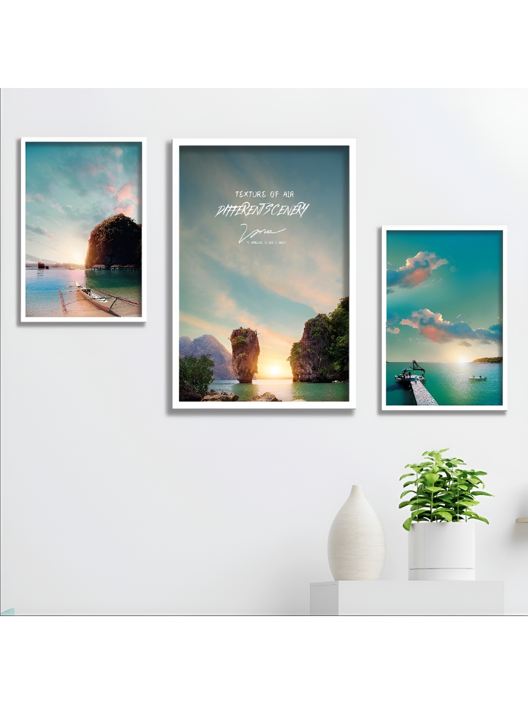 

Aura Green & White 3 Piece Wood Abstract Wall Paintings