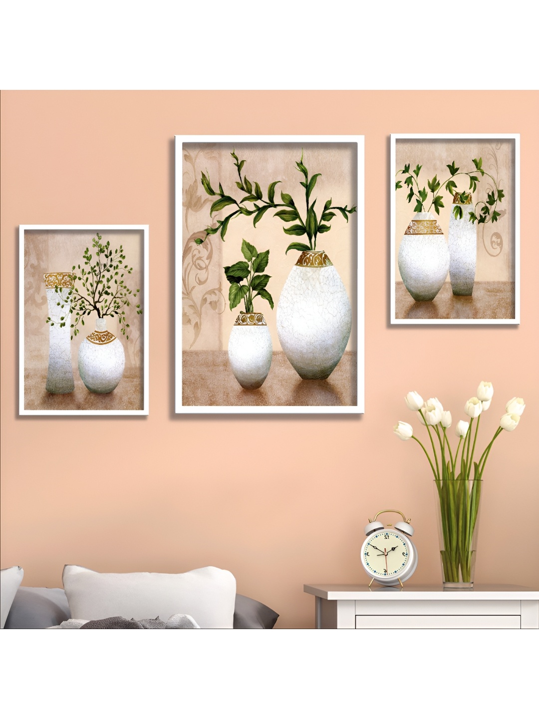 

Aura White & Green 3 Piece Wood Floral and Botanical Wall Paintings