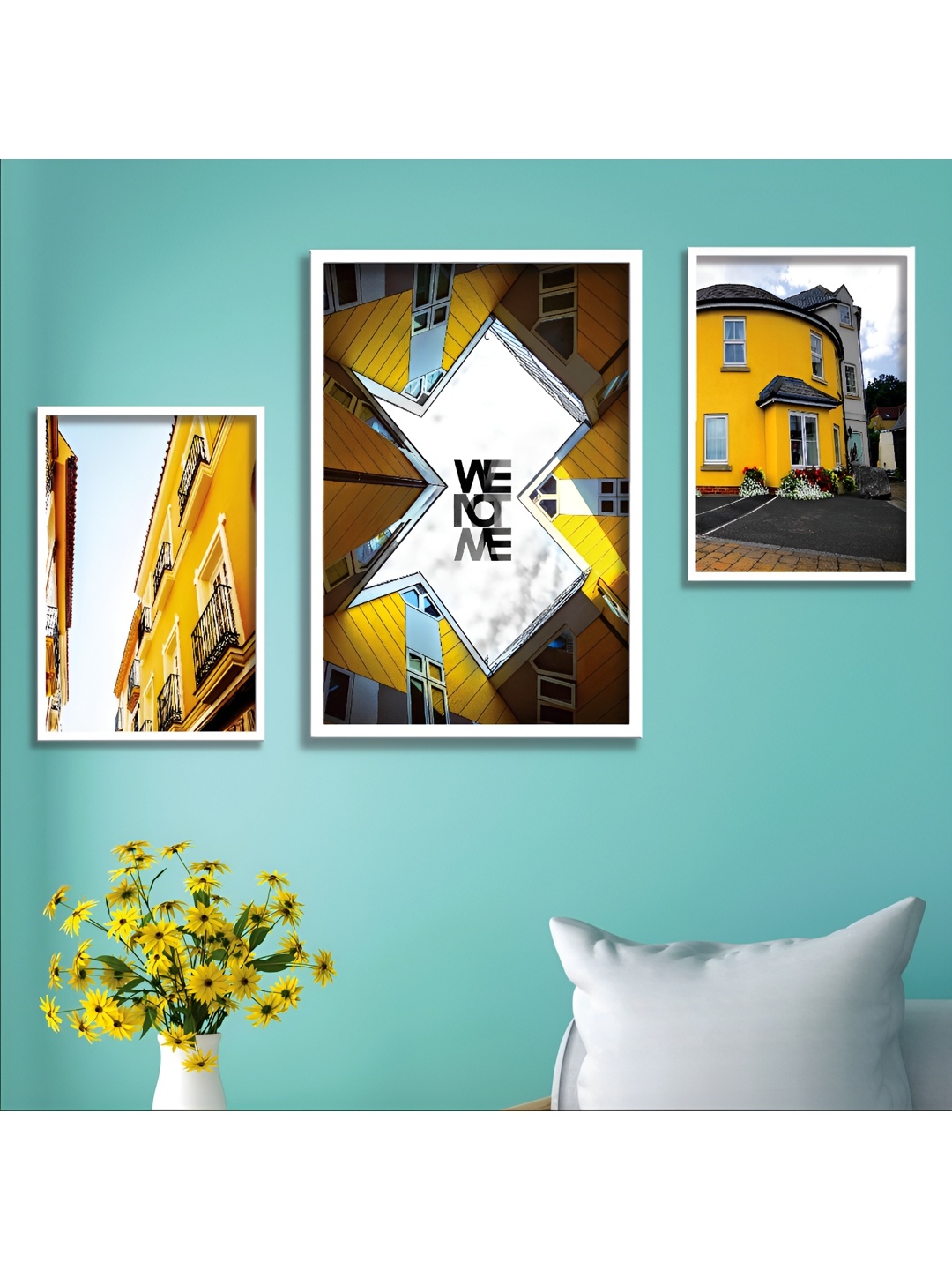 

Aura White & Mustard 3 Piece Wood Other Wall Paintings