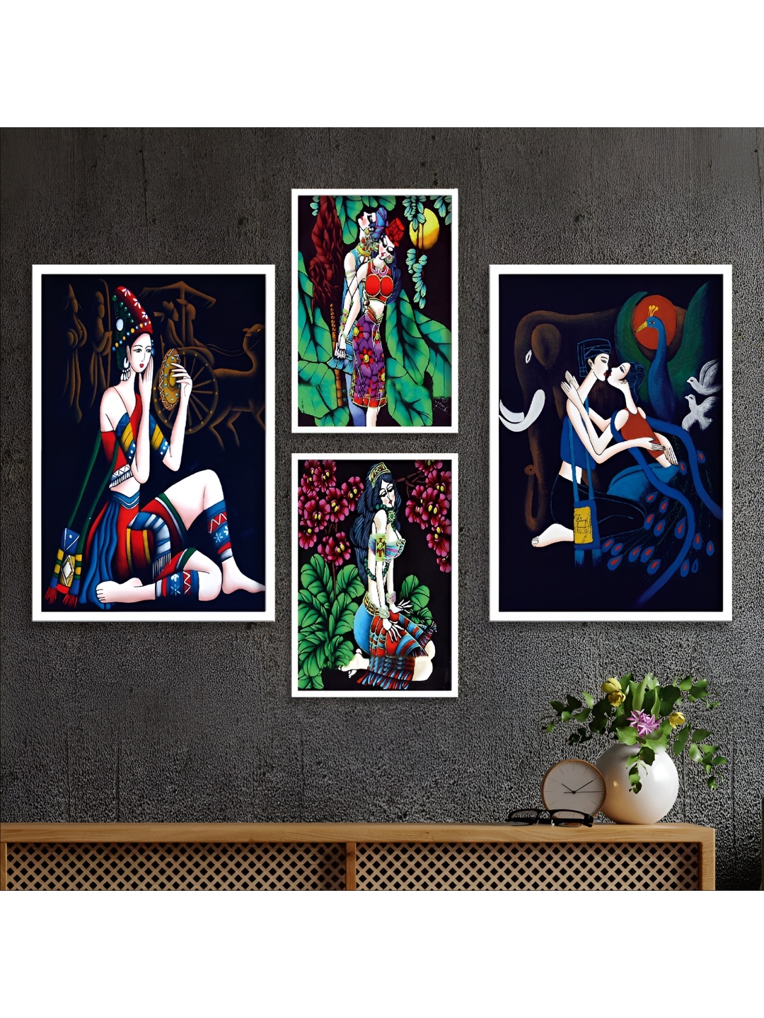 

Aura Blue & White 4 Piece Wood Abstract Wall Paintings