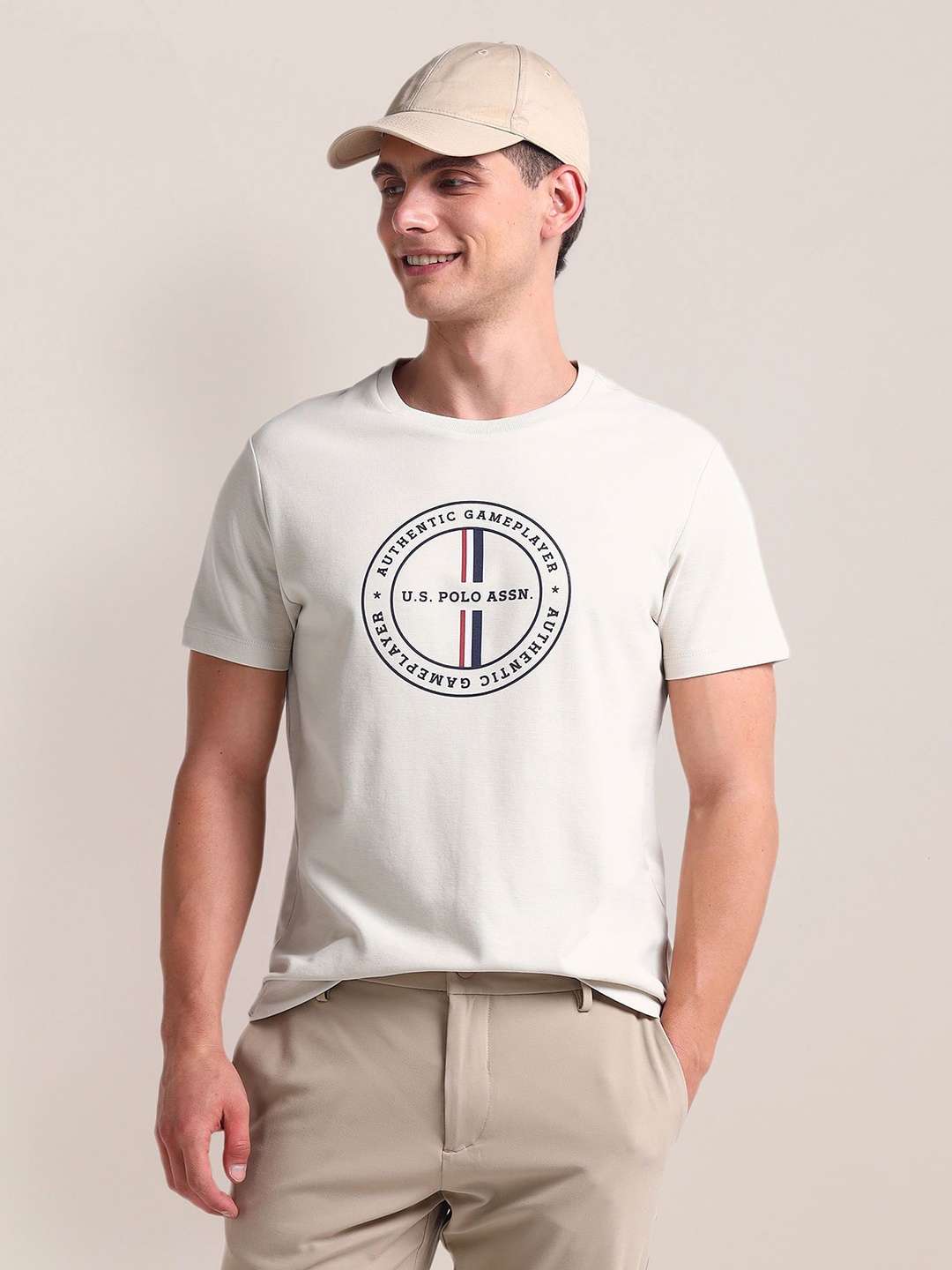 

U.S. Polo Assn. Men Printed Slim Fit T-shirt, Beige
